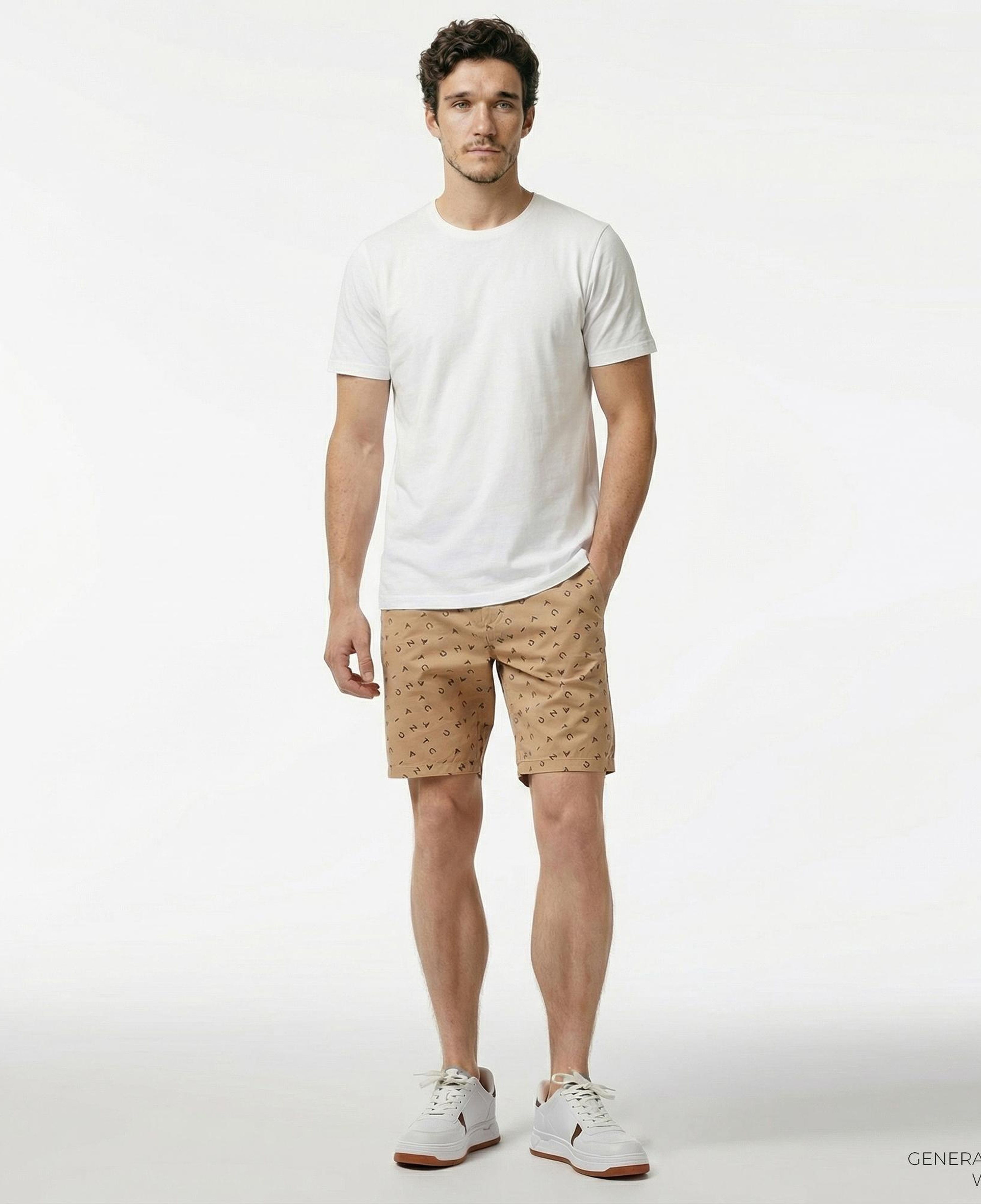 Nautica Erkek Bej Slim Fit Baskılı Bermuda