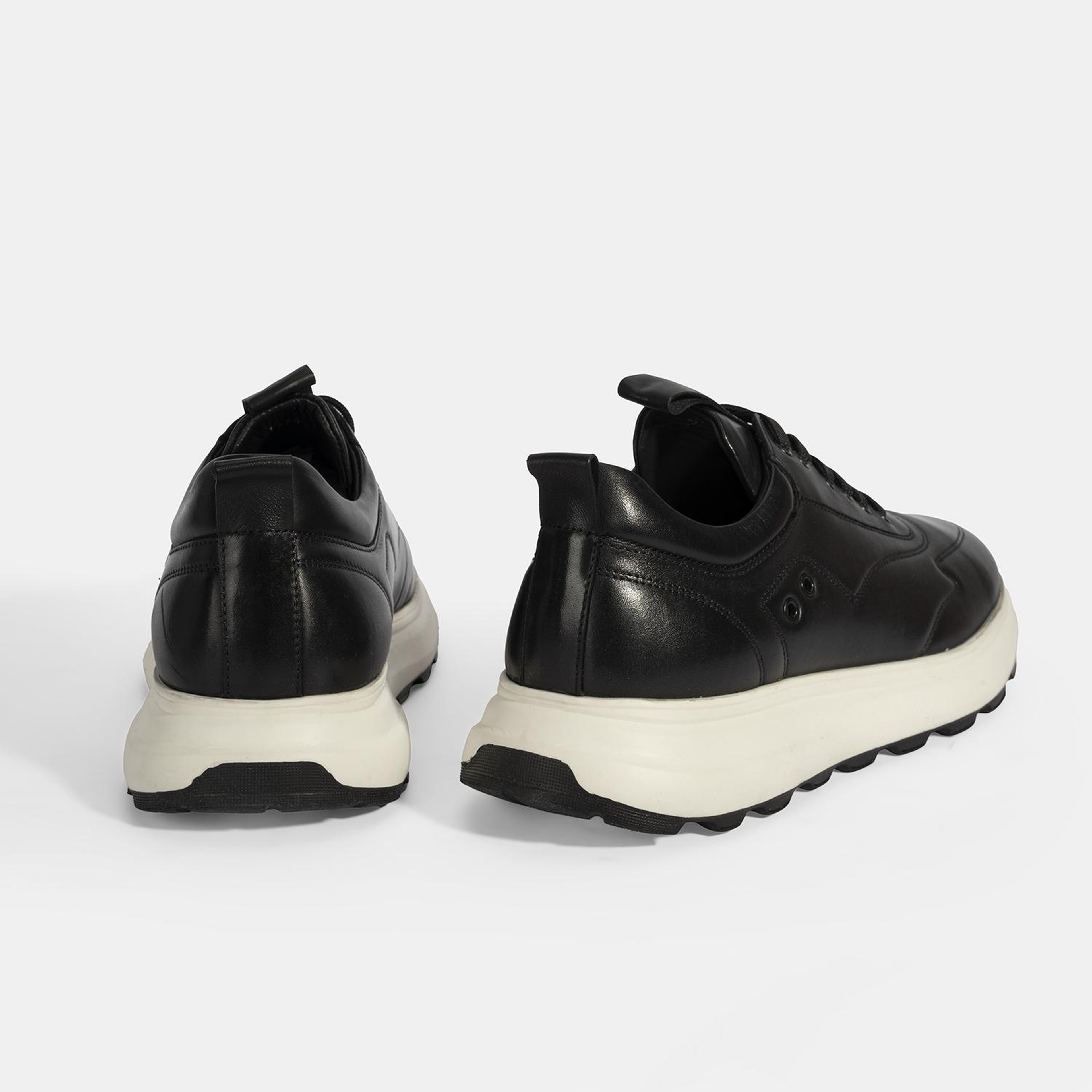 Erkek Siyah Bağcıklı Deri Spor Ayakkabı