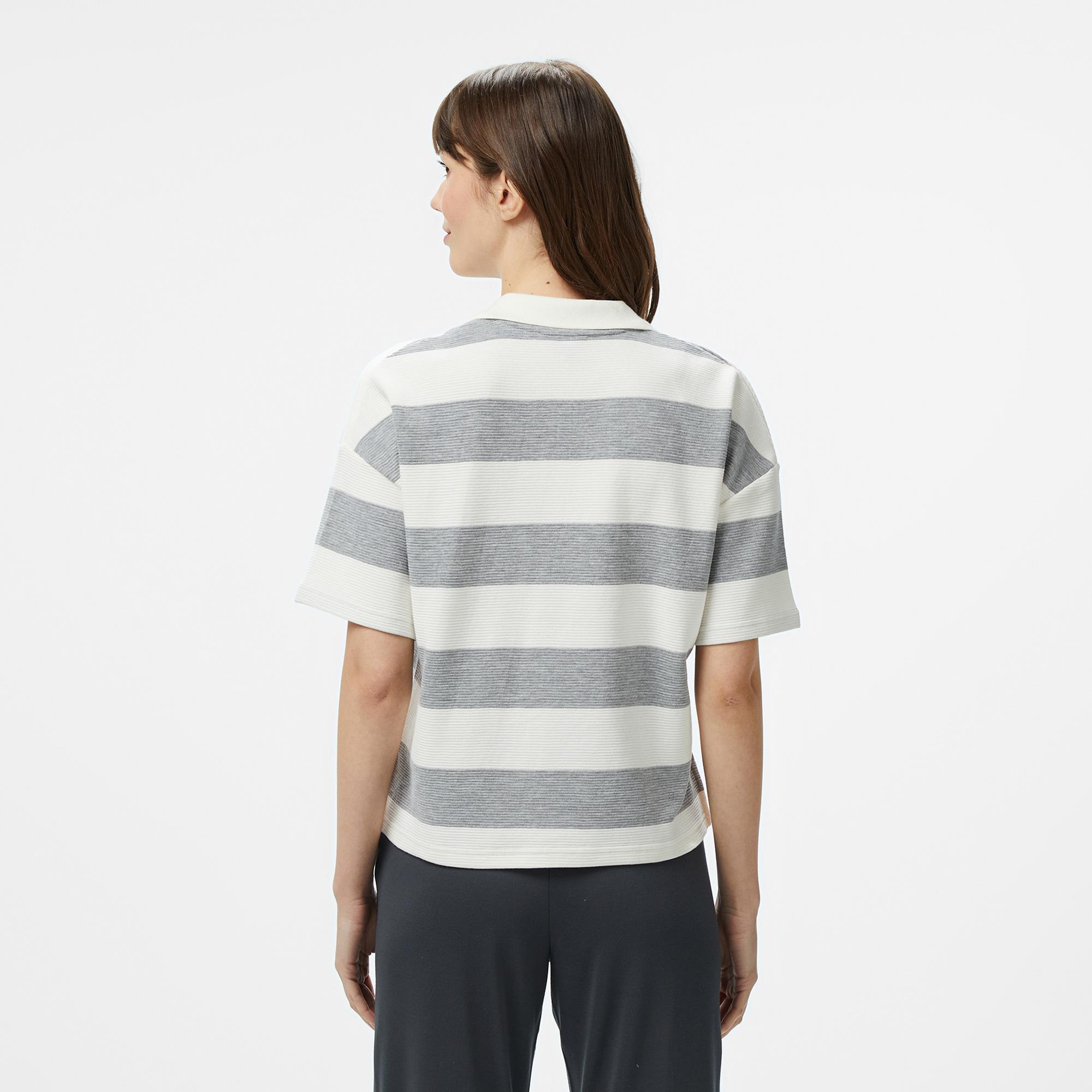 Nautica Kadın Gri Regular Fit Çizgili Polo Yaka T-Shirt