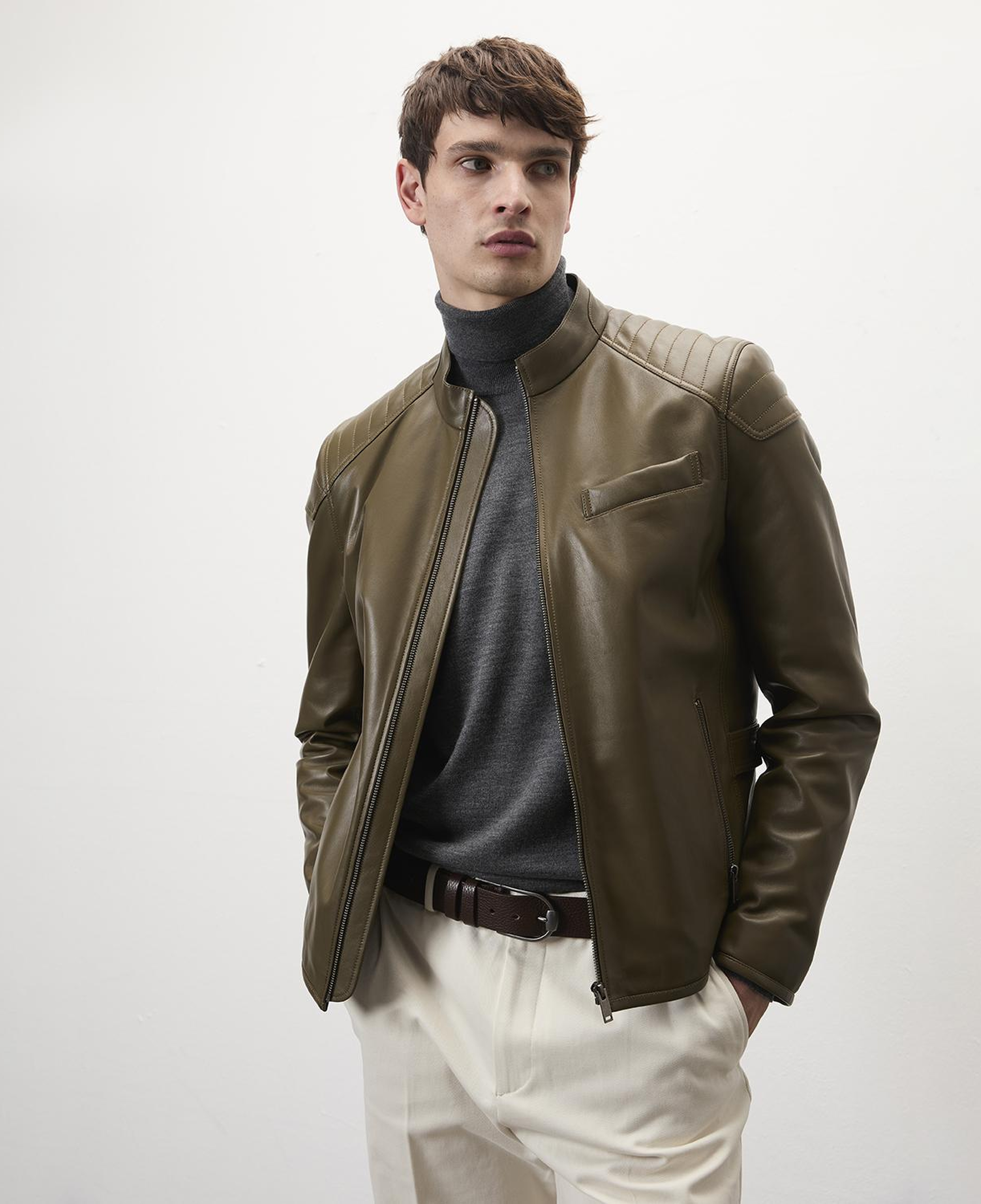 Dugan Yeşil Erkek Deri Mont