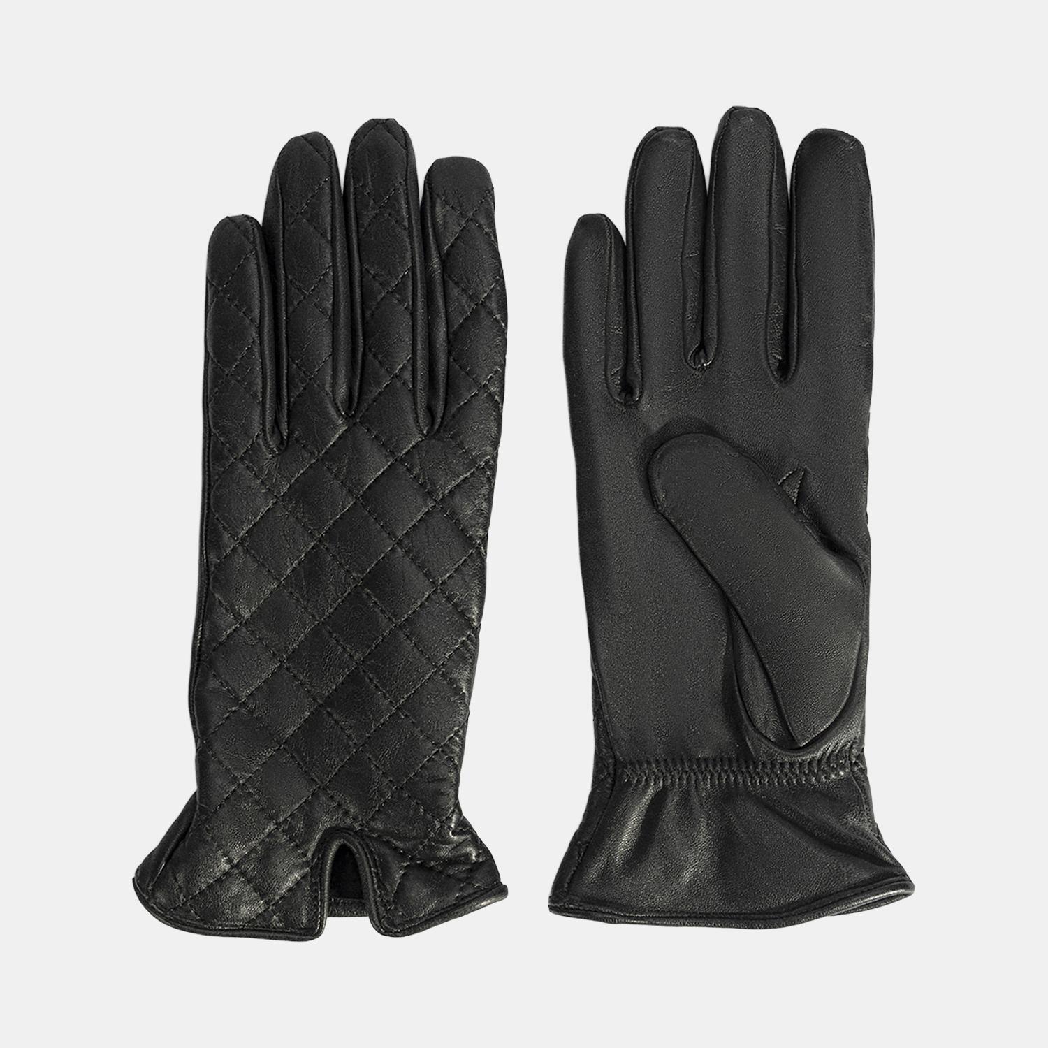 Siyah Kadın Kapitone Deri Eldiven