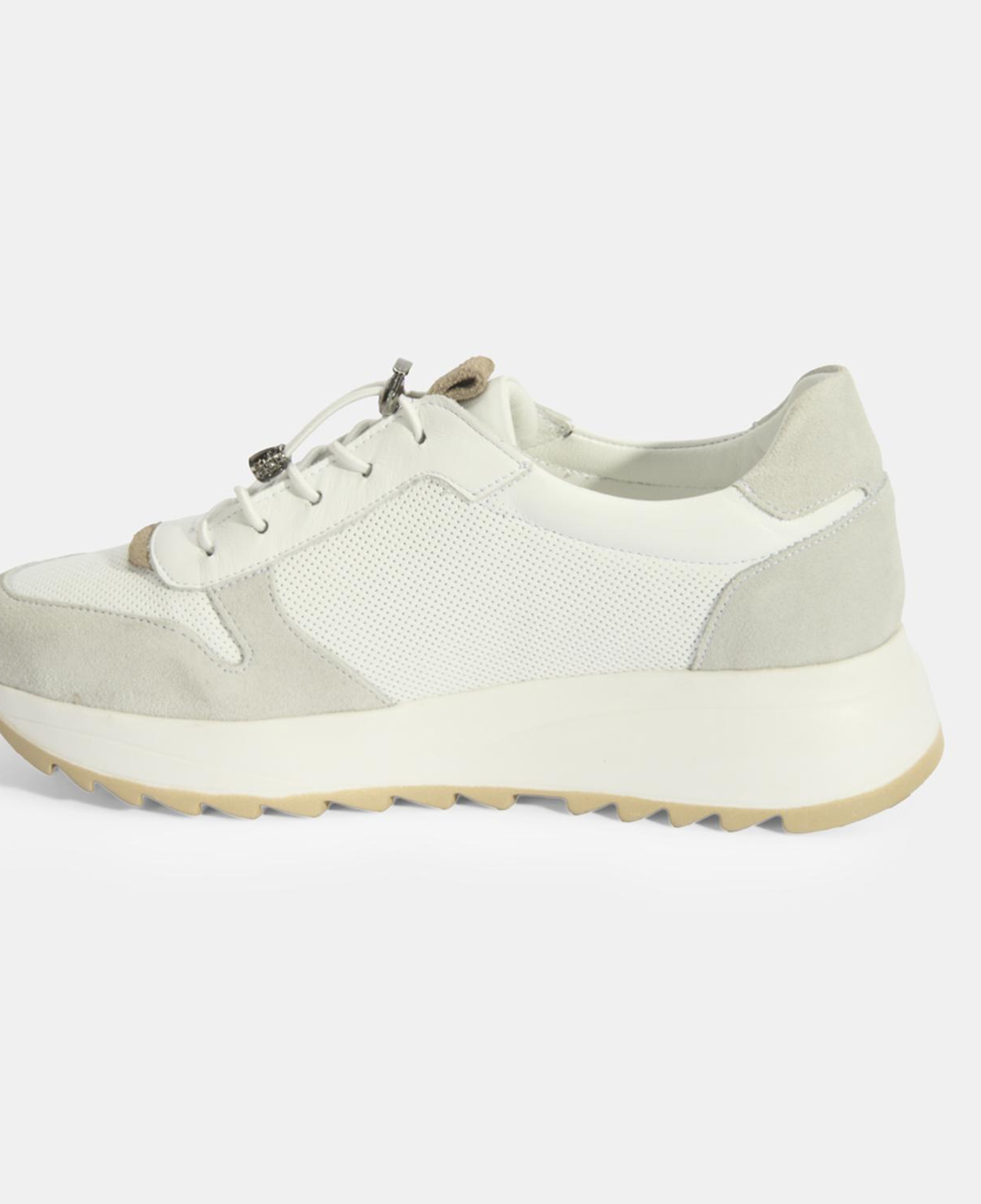 Kadın Beyaz Bağcıklı Deri Detaylı Spor Ayakkabı