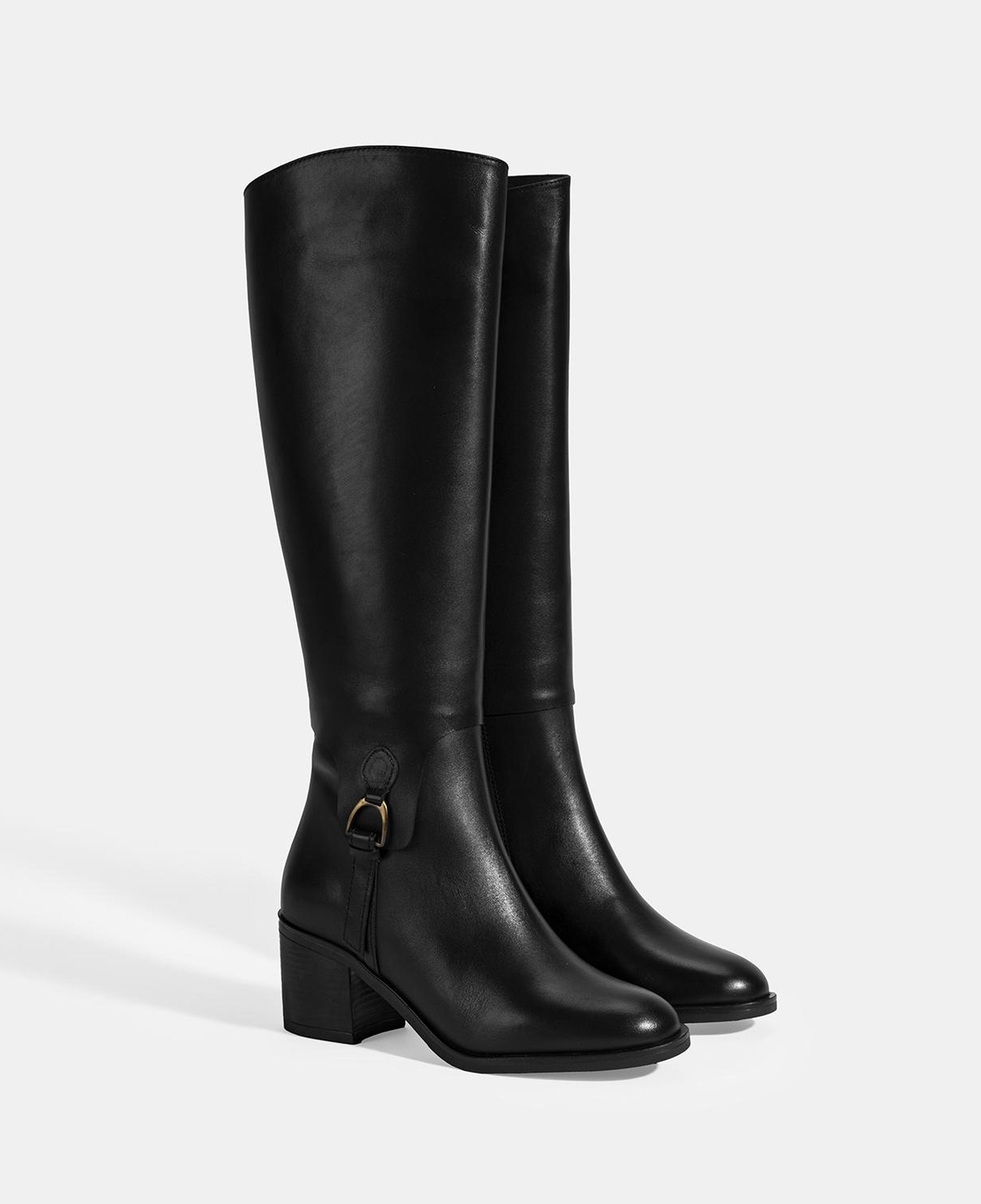 Kadın Siyah Kalın Topuklu Deri Çizme
