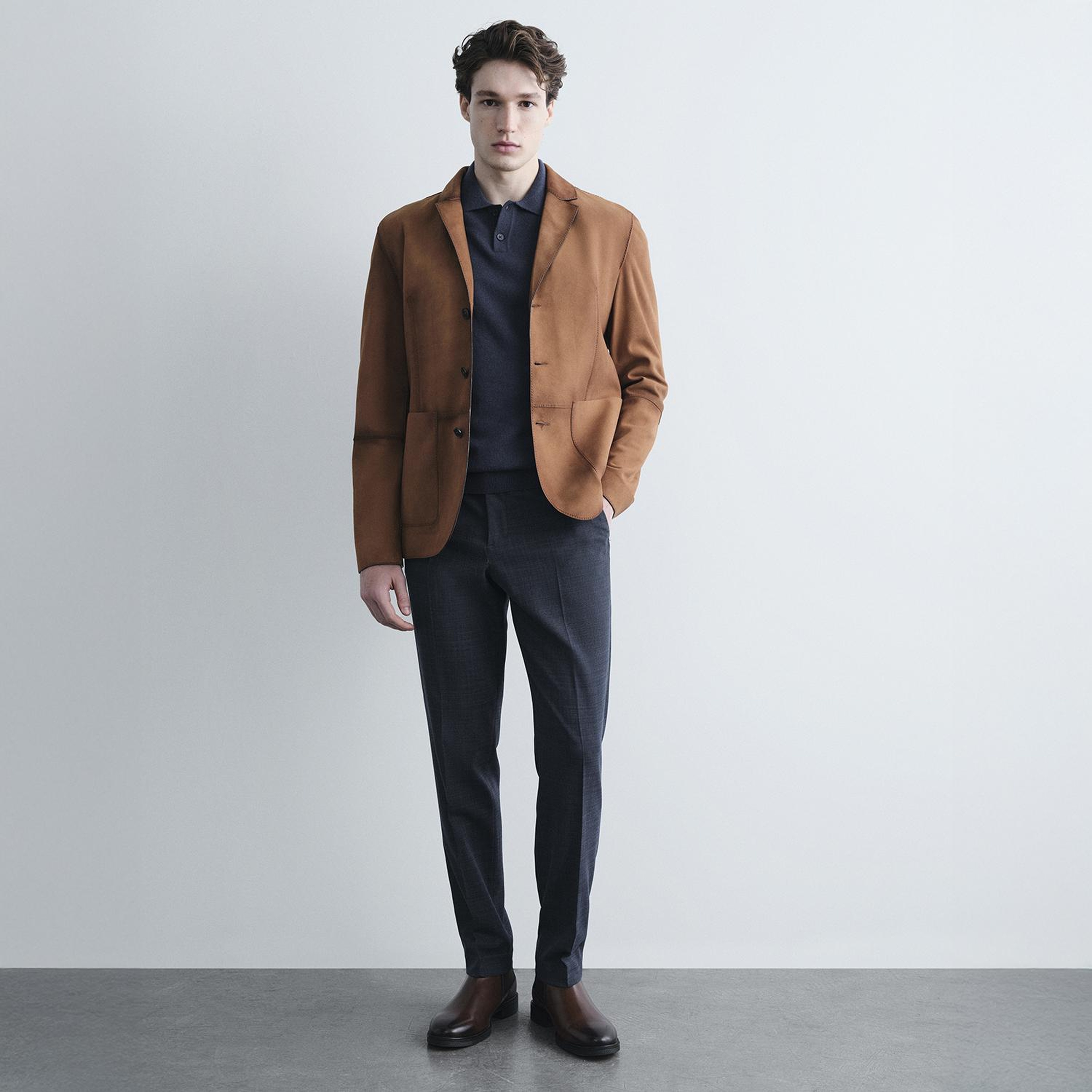 Erkek Taba Yakalı Süet Deri Blazer Ceket