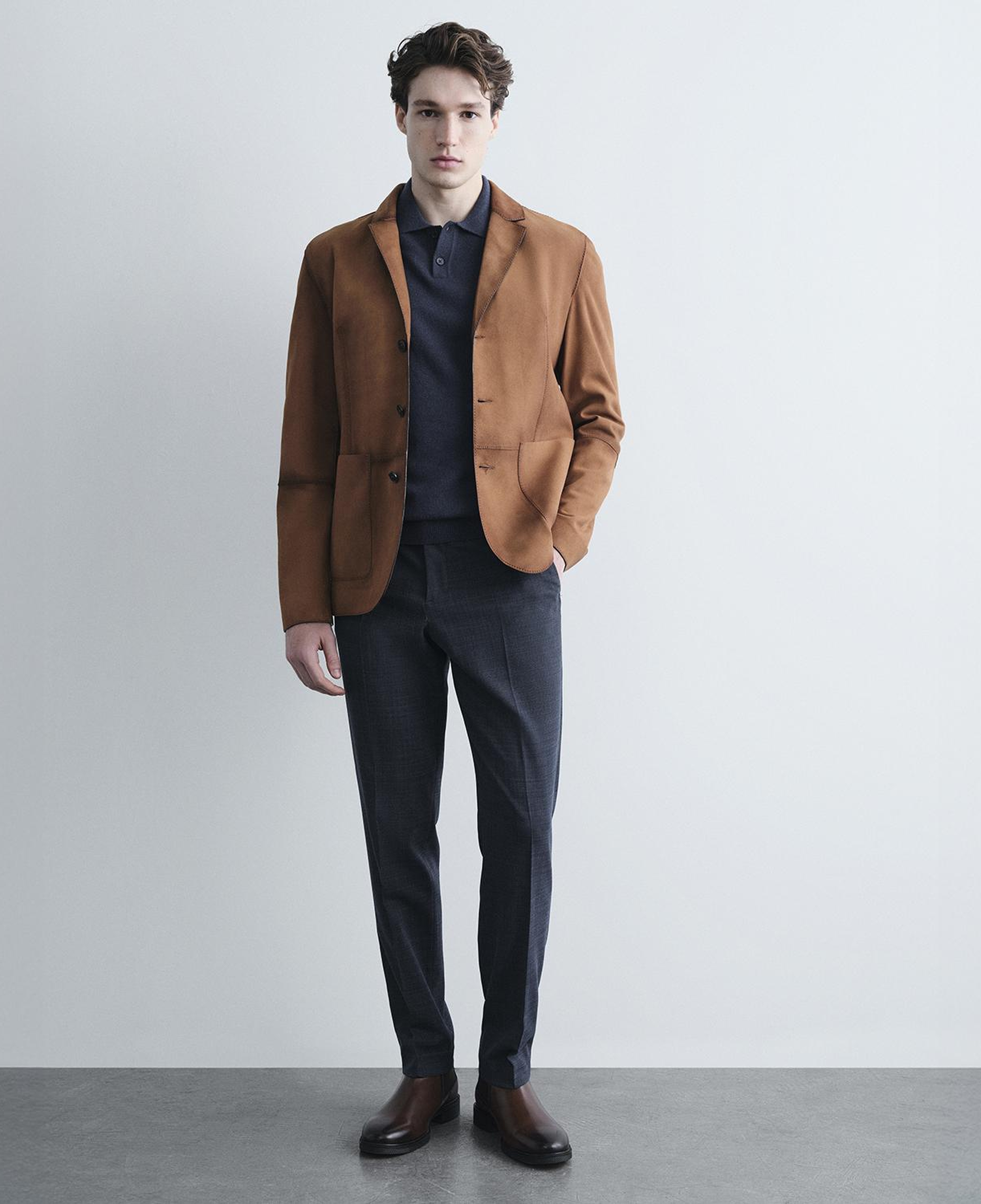 Erkek Taba Yakalı Süet Deri Blazer Ceket