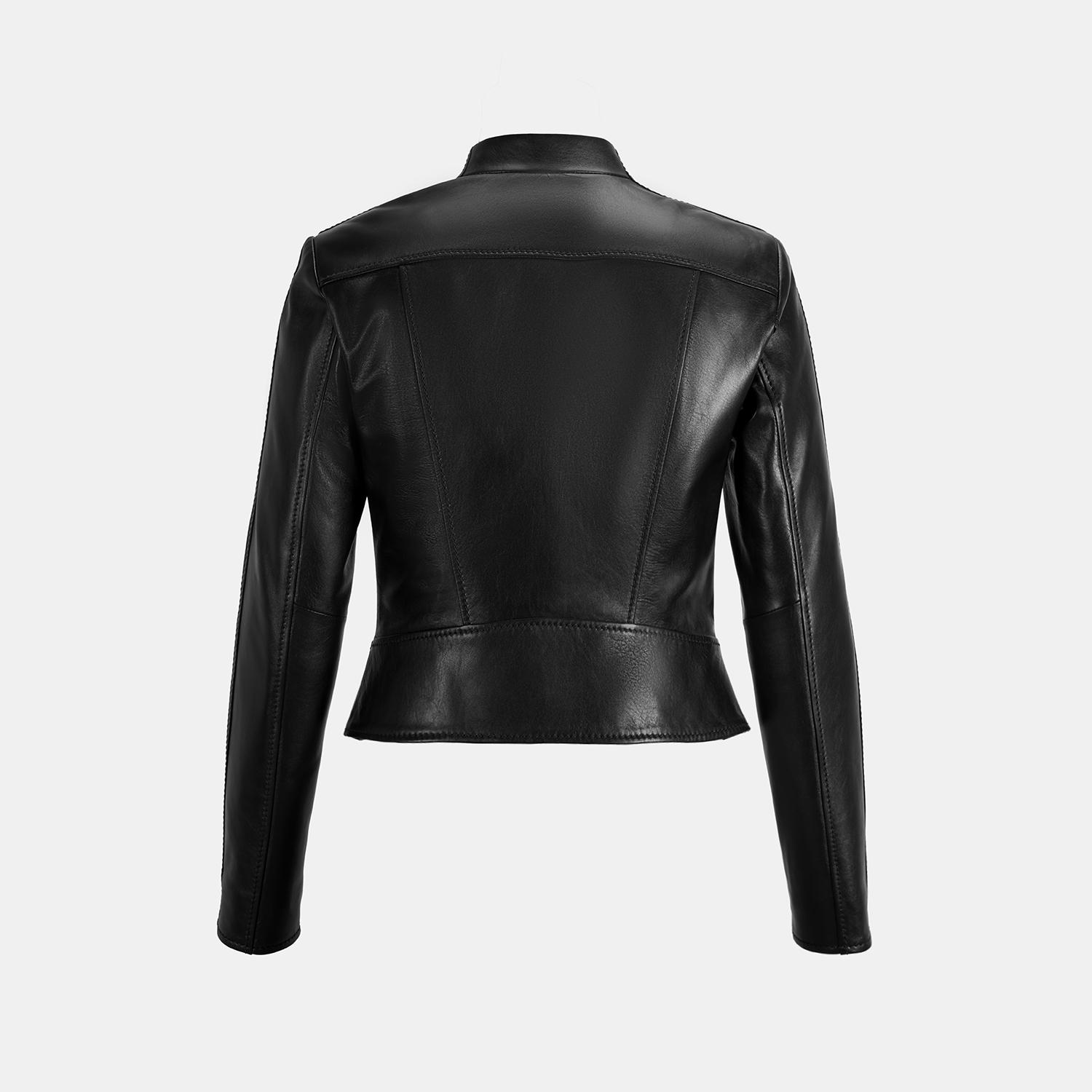 Kadın Siyah Deri Biker Ceket