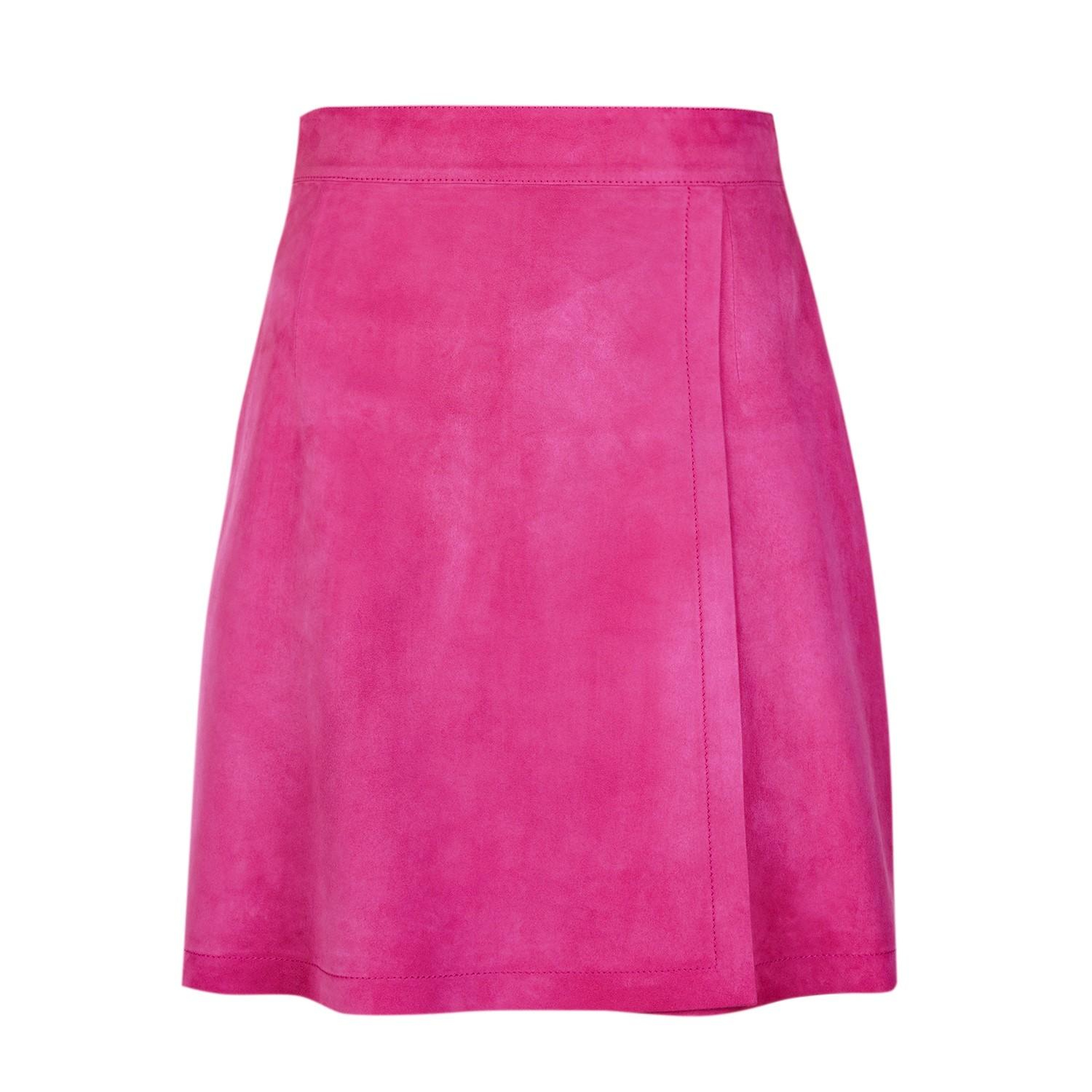 Tiberia Pembe Kadın Süet Deri Mini Etek