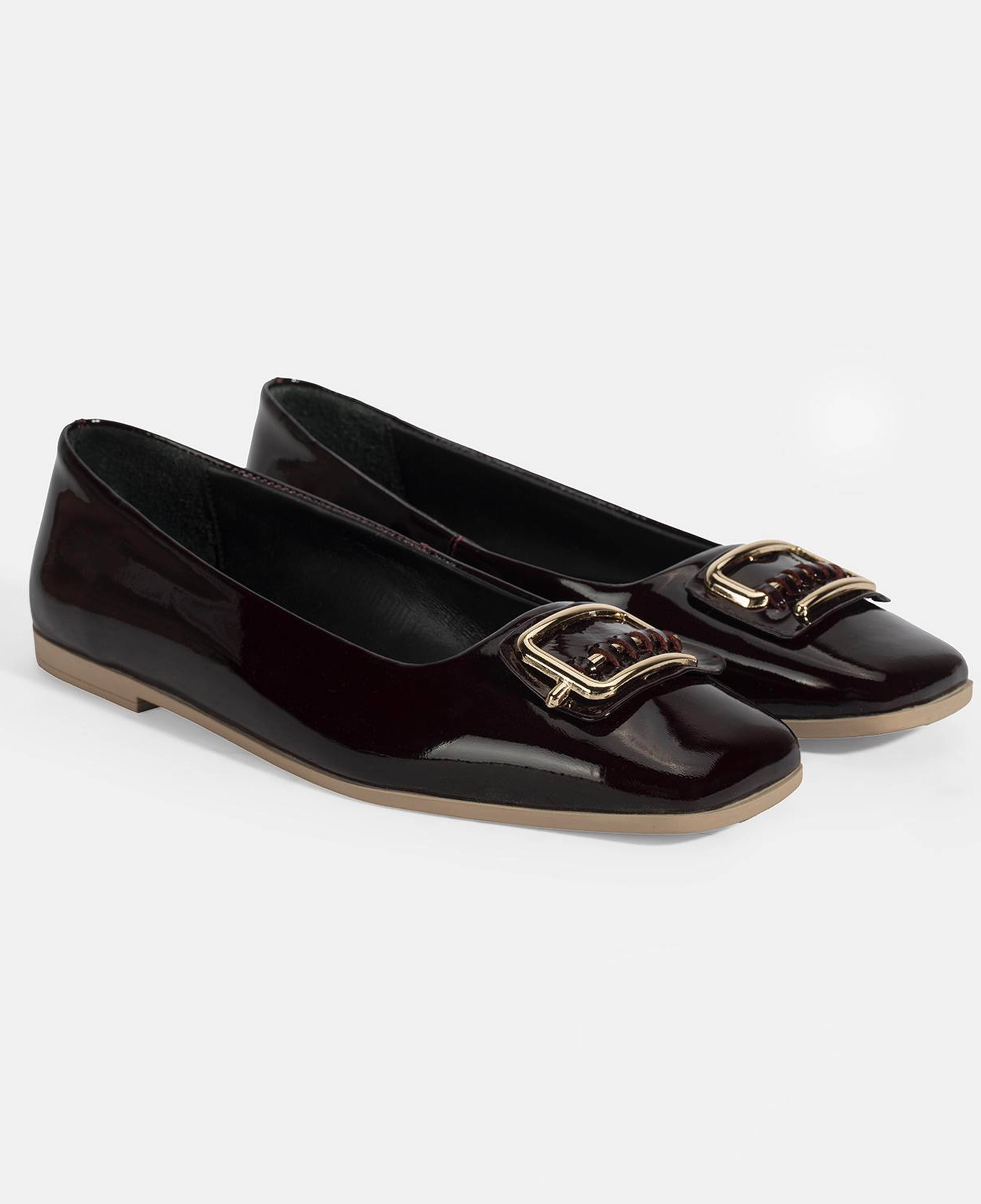 Kadın Bordo Metal Toka Aksesuarlı Rugan Babet