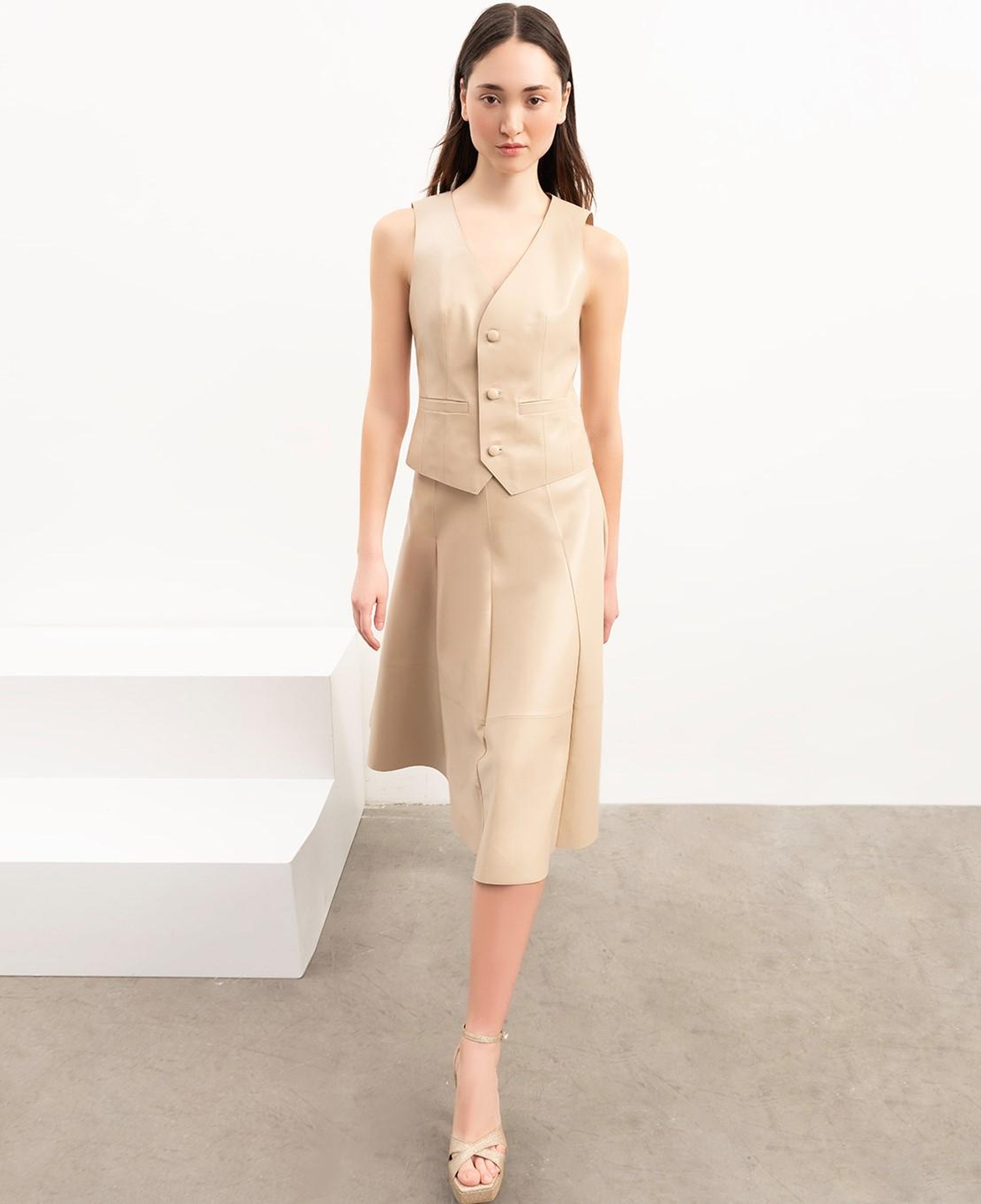 Limited Edition Kadın Bej Uzun Deri Etek