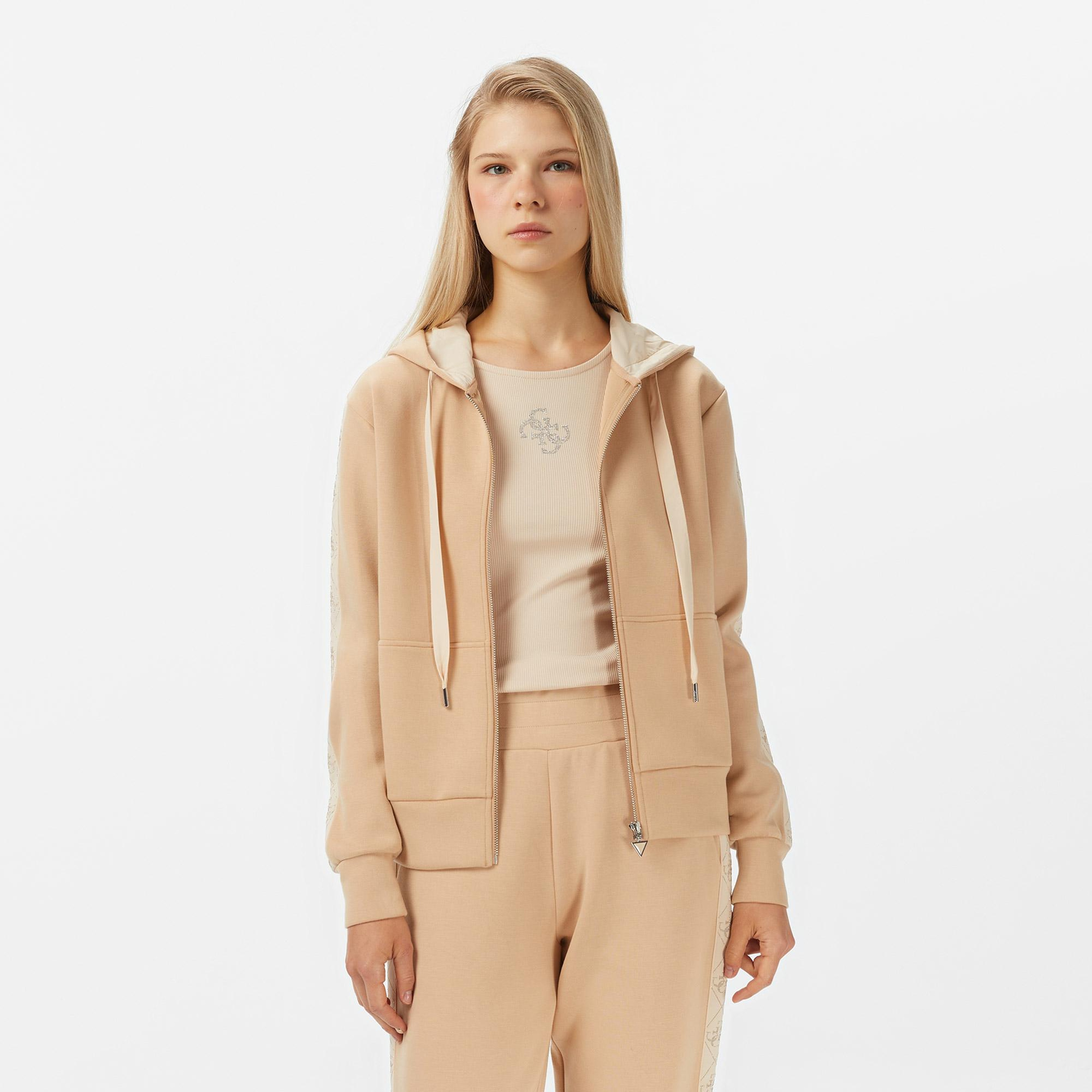 Guess New Hooded Scuba Kadın Bej Hoodie