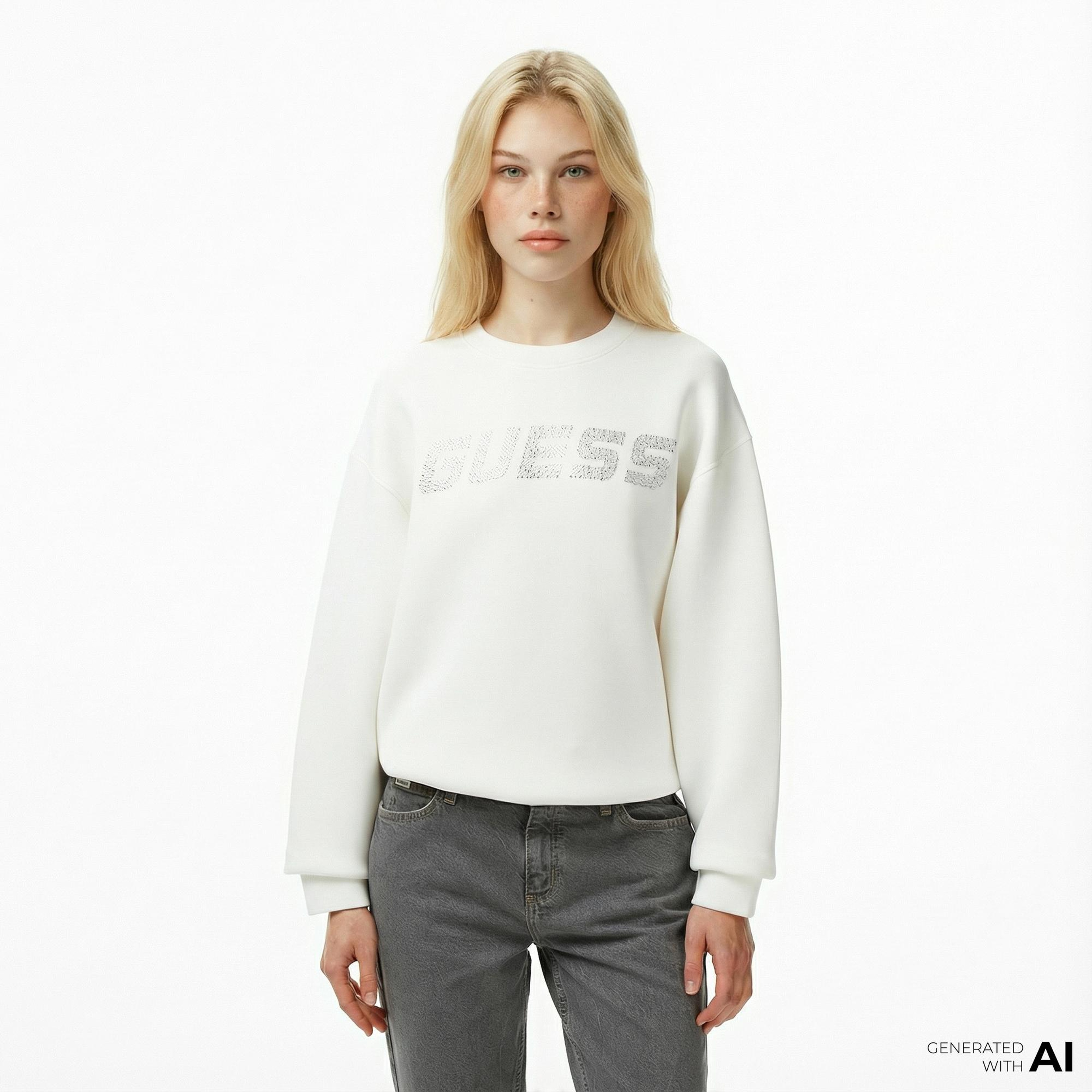 Guess Cecilia Scuba Kadın Beyaz Sweatshirt