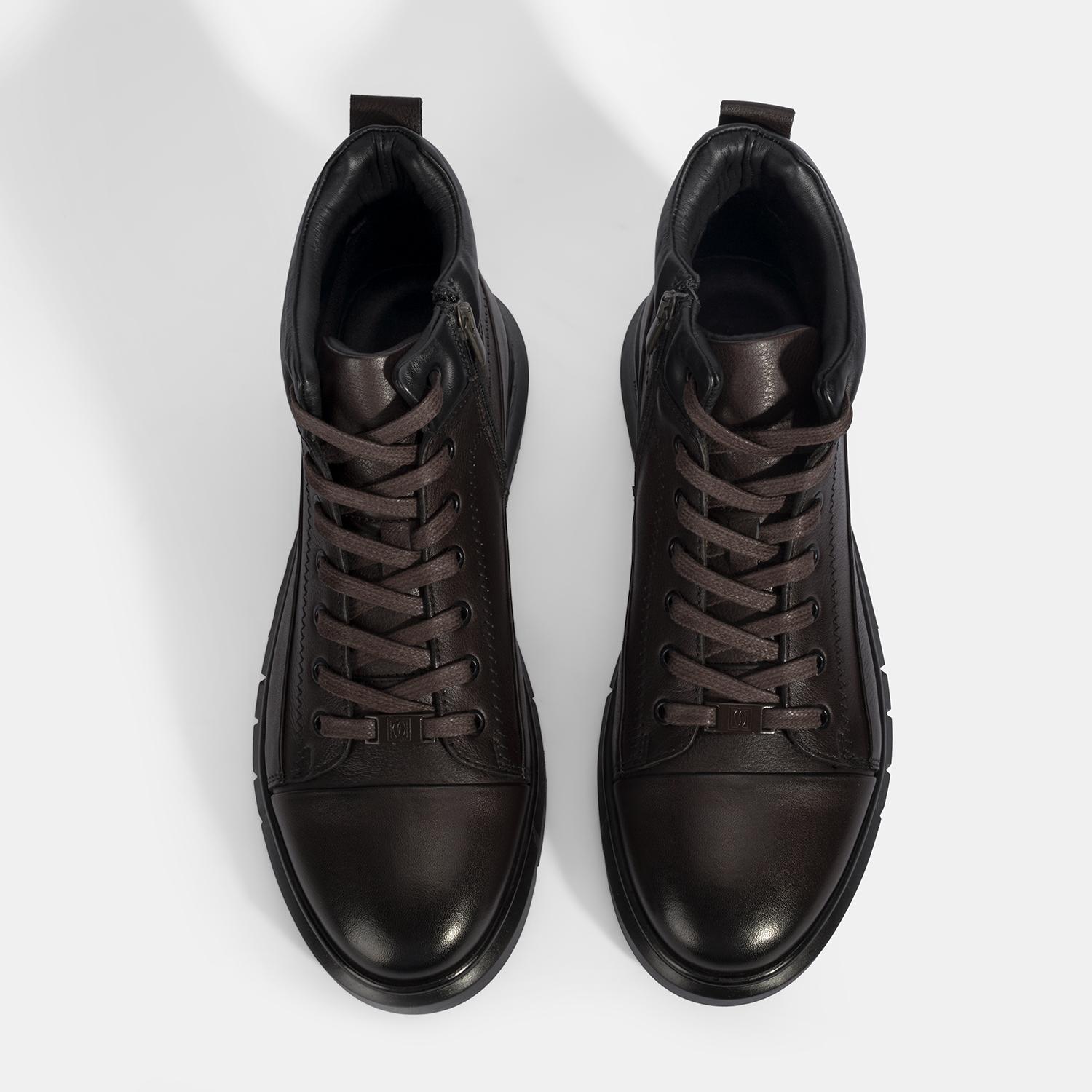 Erkek Kahve Bağcıklı Deri Bot