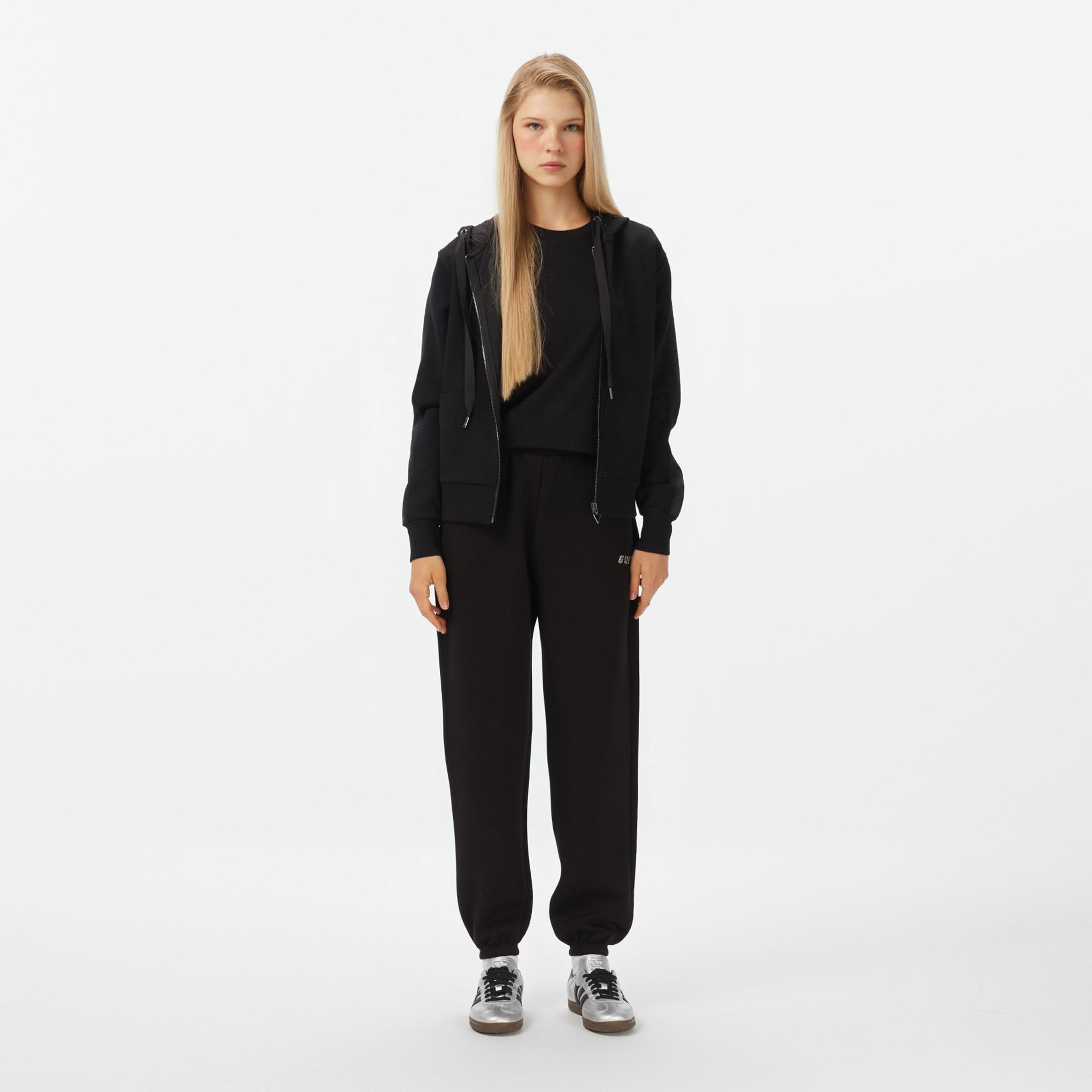 Guess New Hooded Scuba Kadın Siyah Hoodie