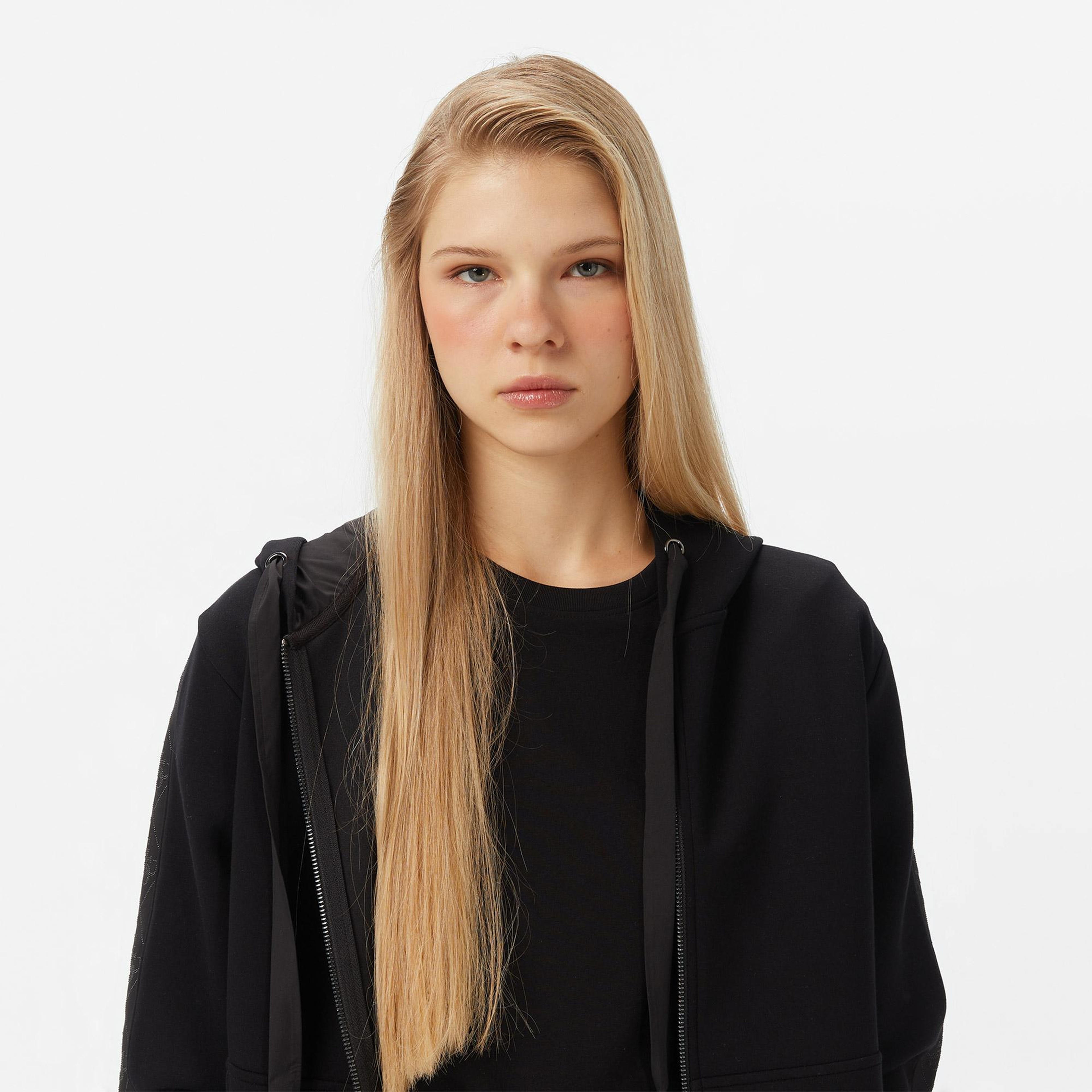 Guess New Hooded Scuba Kadın Siyah Hoodie