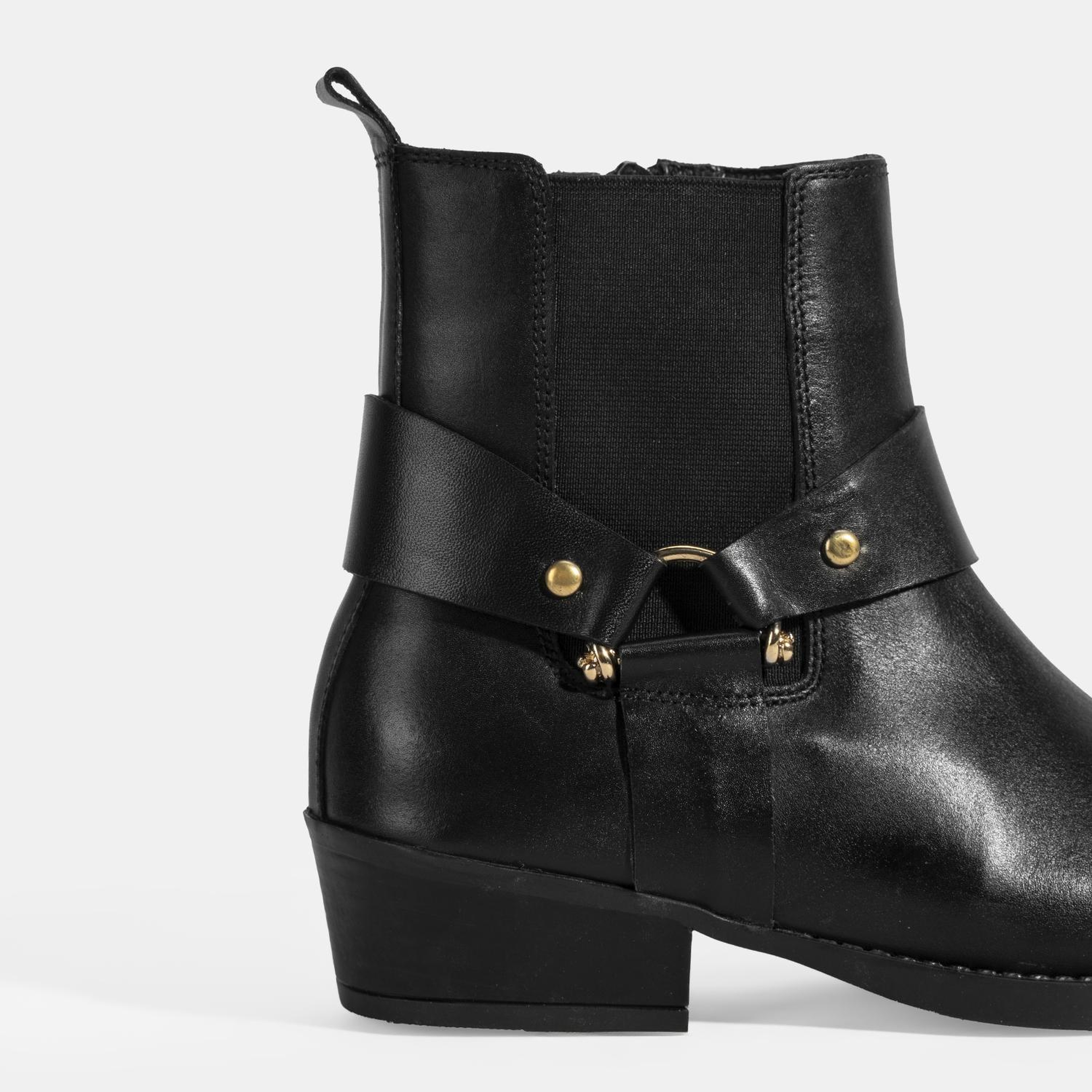 Kadın Siyah Lastik Detaylı Deri Bot