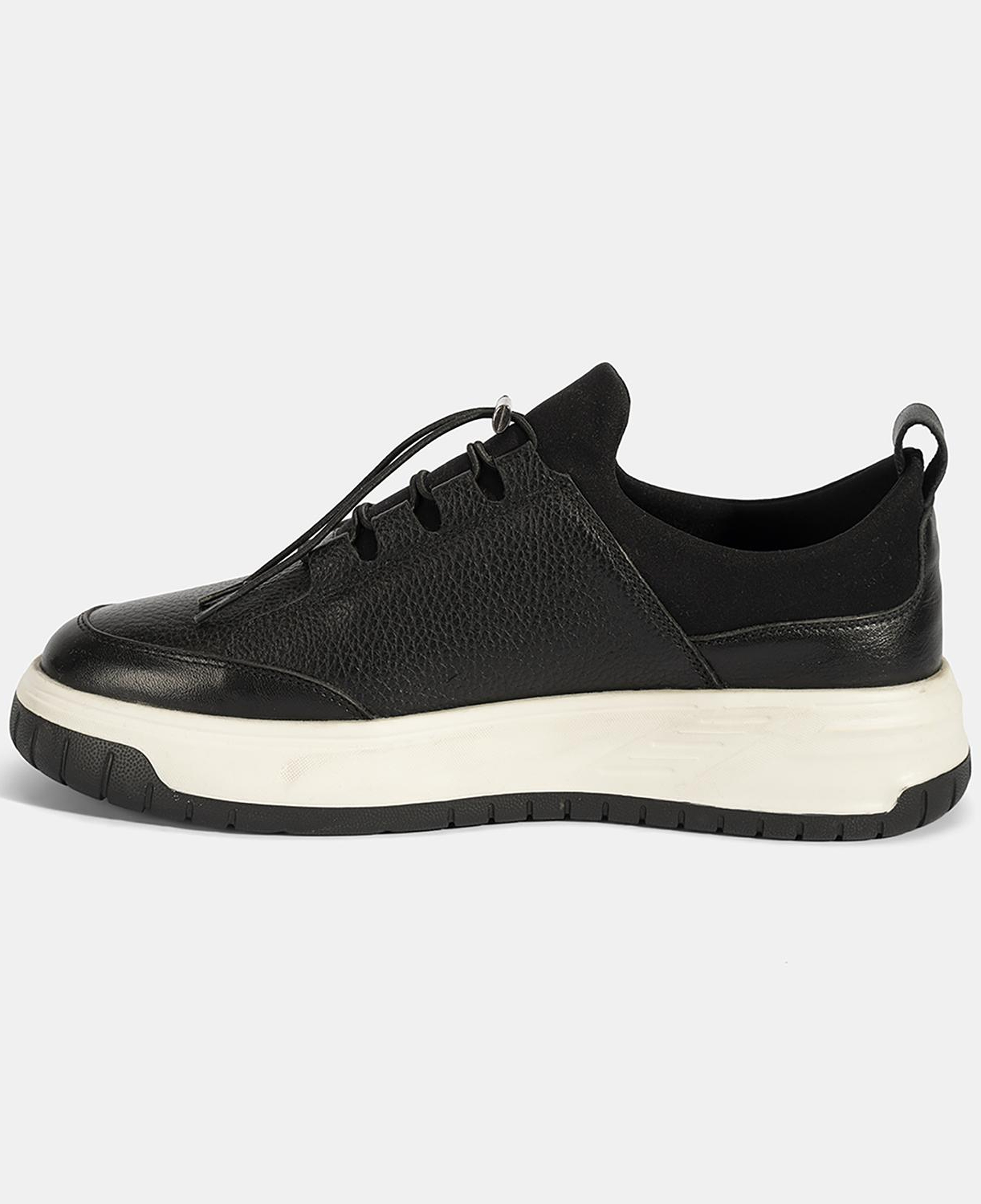 Erkek Siyah Lastik Bağcıklı Deri Sneaker