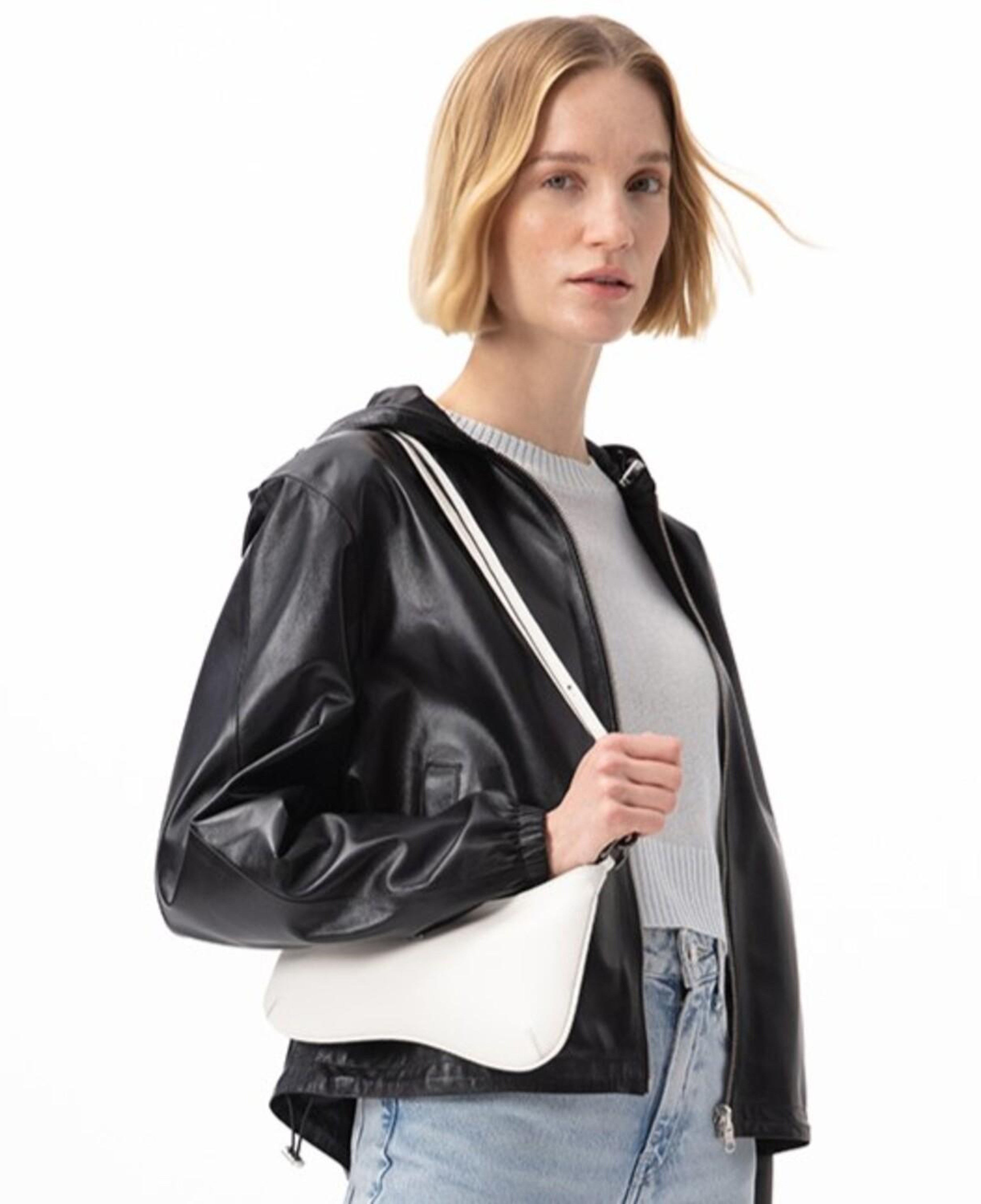 Alette Siyah Kadın Çift Taraflı Bomber Deri Ceket