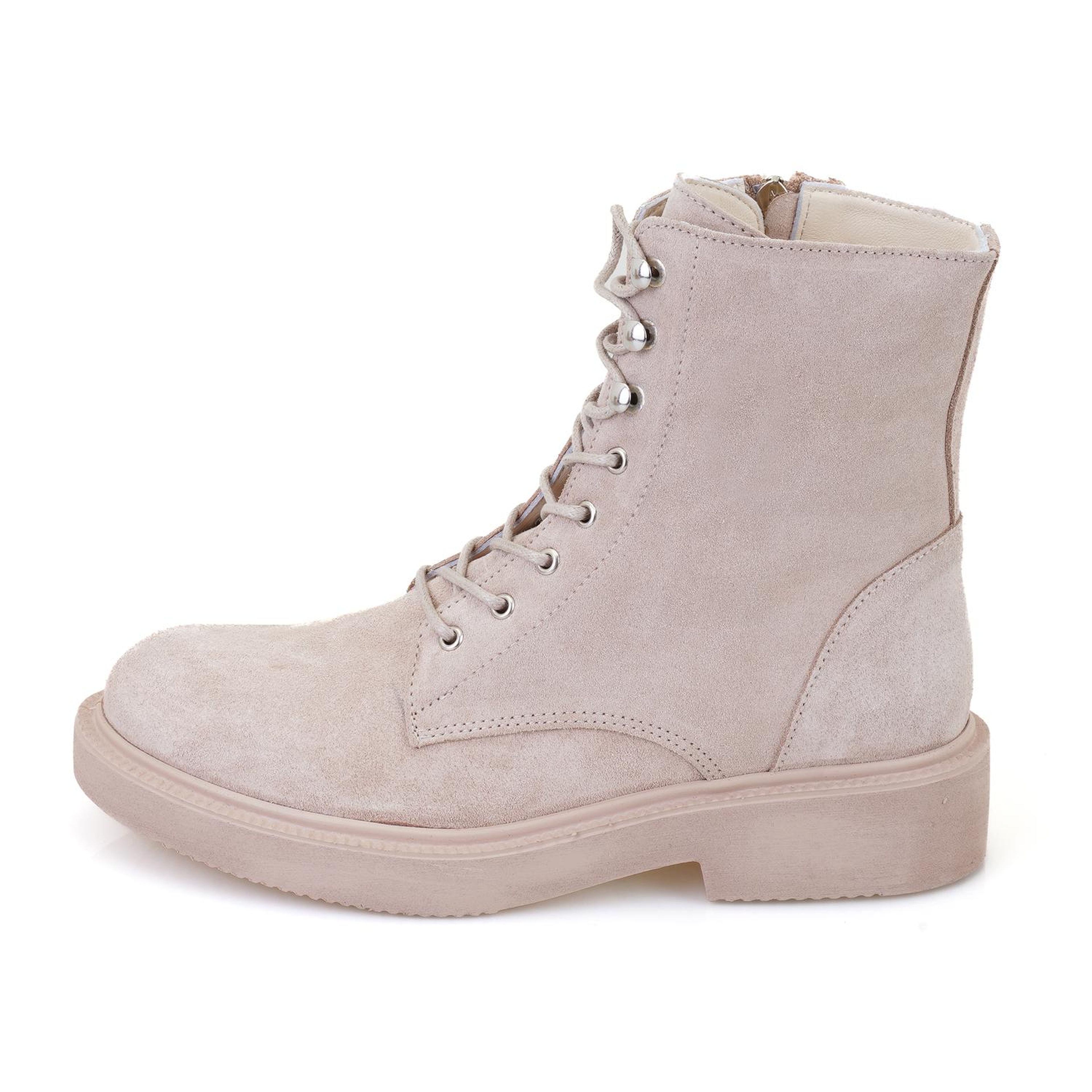 Kadın Bej Fermuarlı Deri Postal Bot