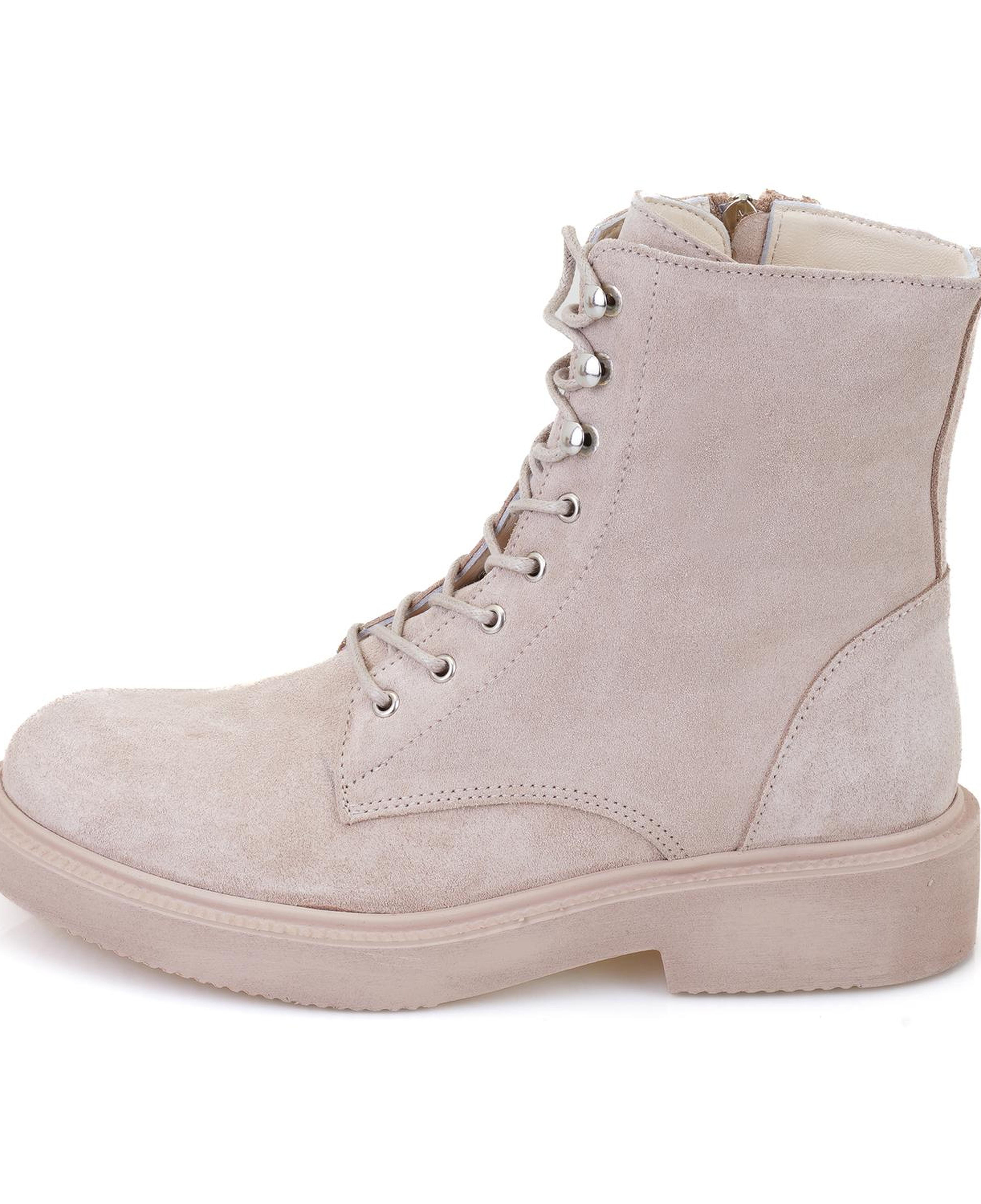 Kadın Bej Fermuarlı Deri Postal Bot