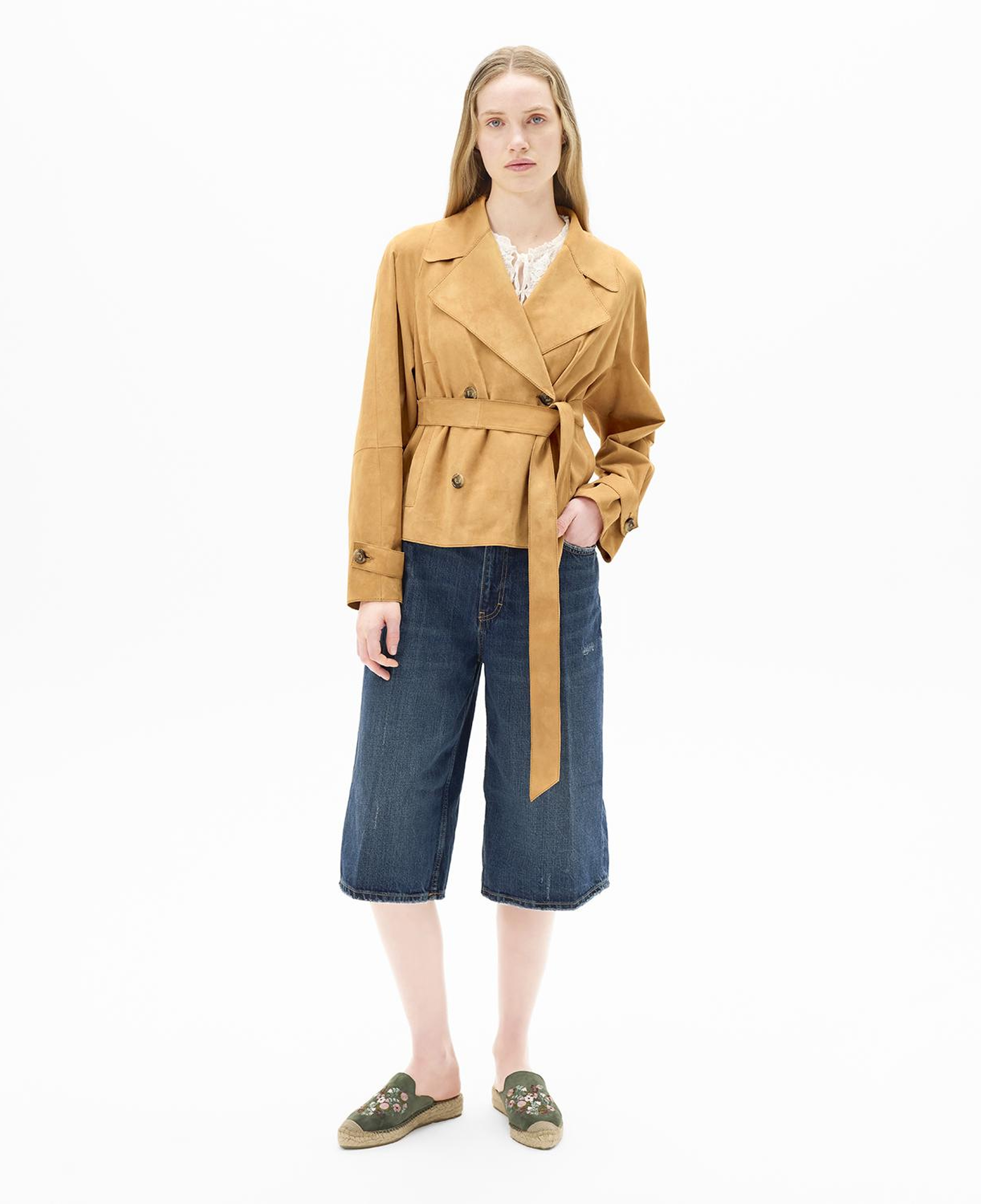 Limited Edition Kadın Turuncu Belden Bağlamalı Süet  Kısa Trençkot