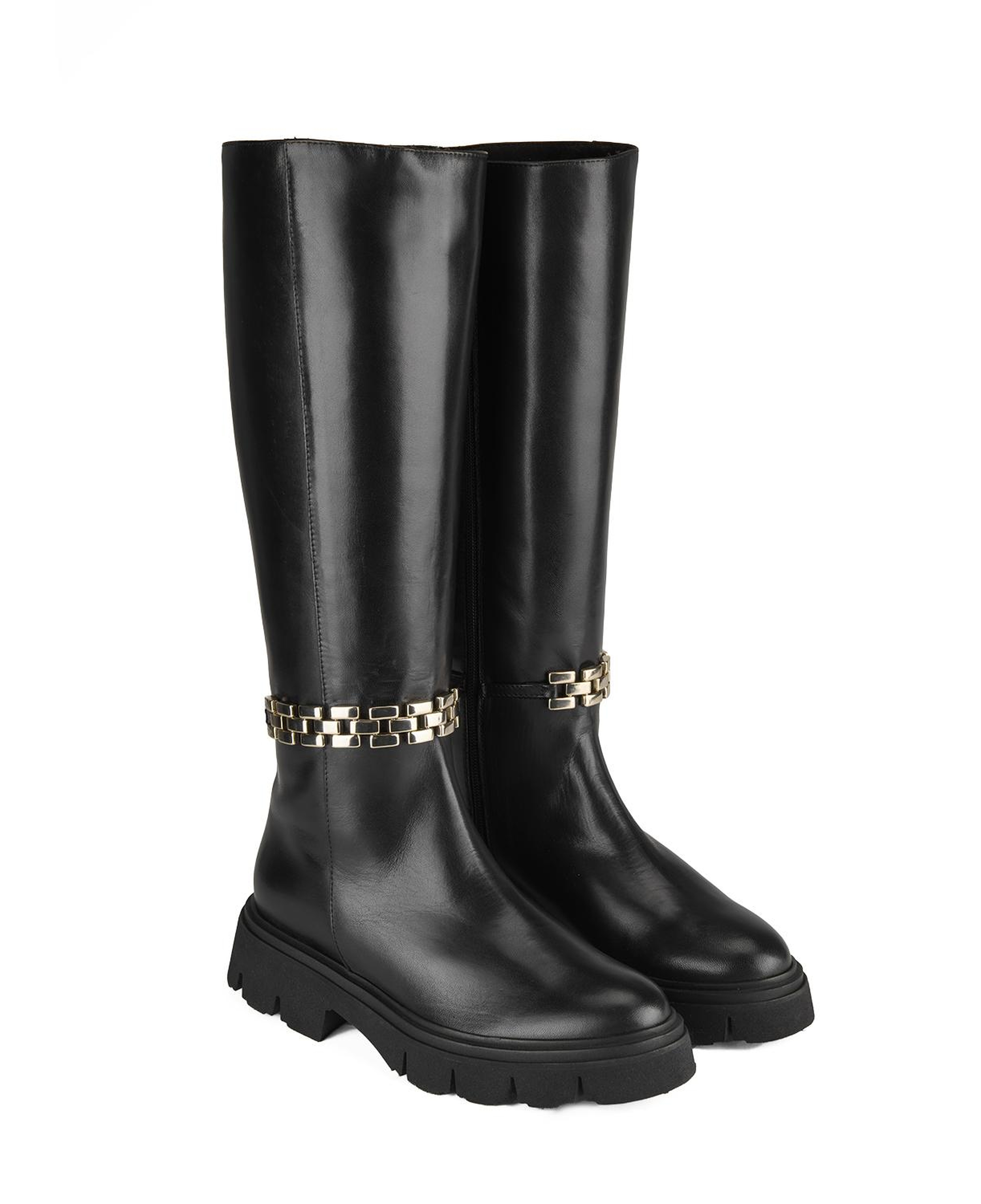 Luca Grossi Kadın Siyah Deri Zincir Detaylı Çizme