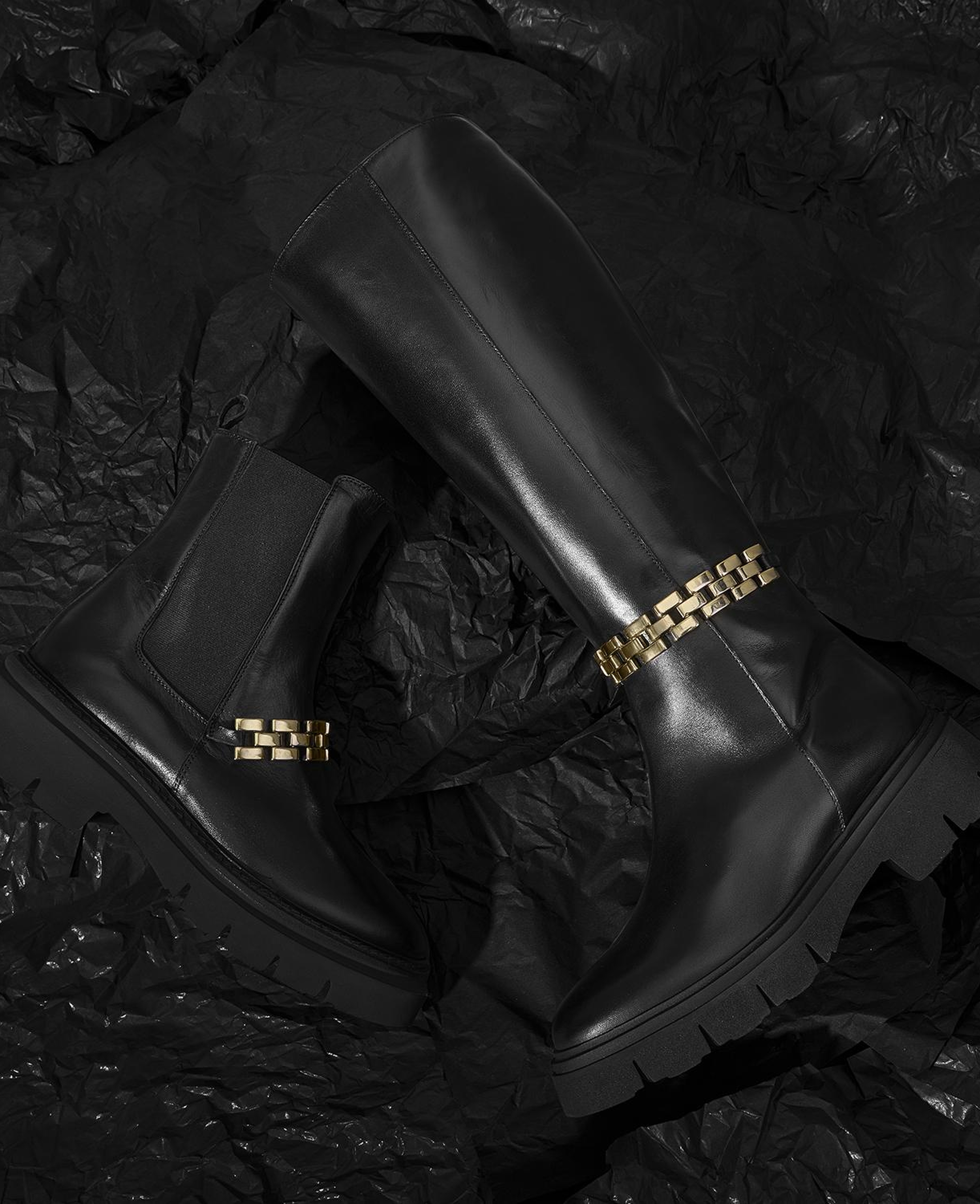 Luca Grossi Kadın Siyah Deri Zincir Detaylı Çizme