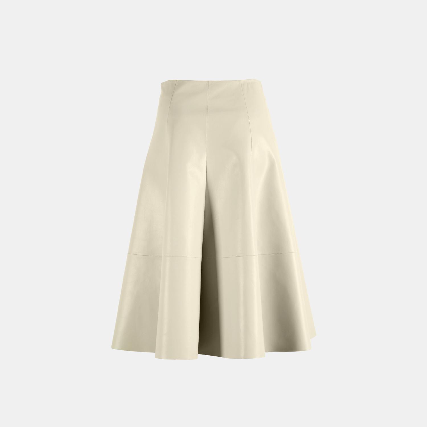 Limited Edition Kadın Krem Uzun Deri Etek