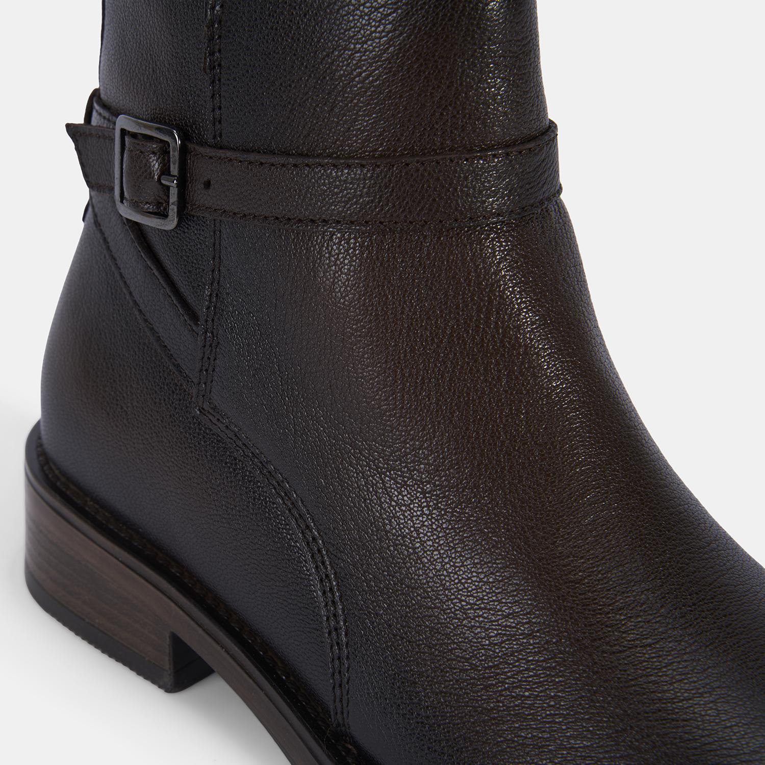 Kadın Kahve Ayarlanabilir Tokalı Deri Bot