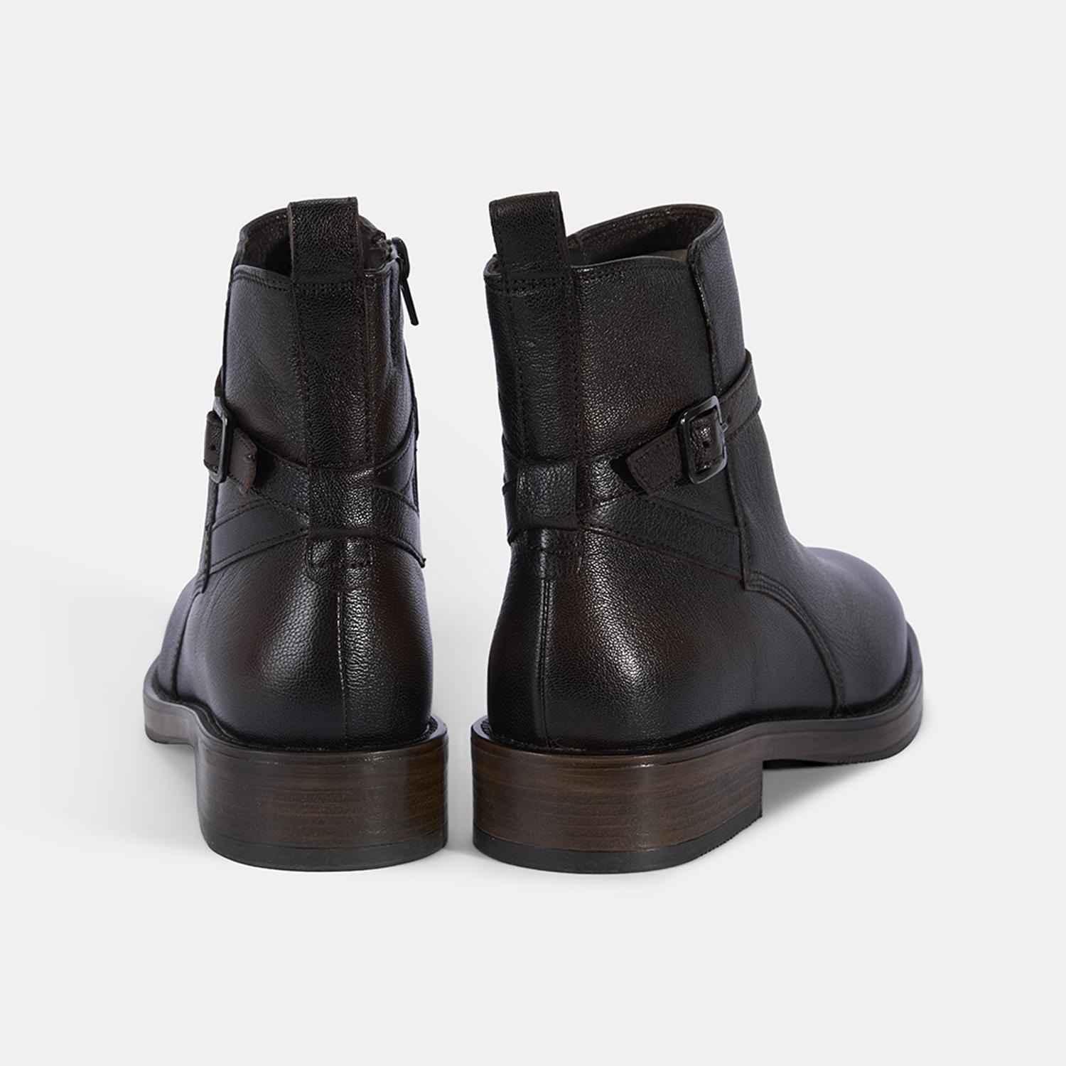 Kadın Kahve Ayarlanabilir Tokalı Deri Bot