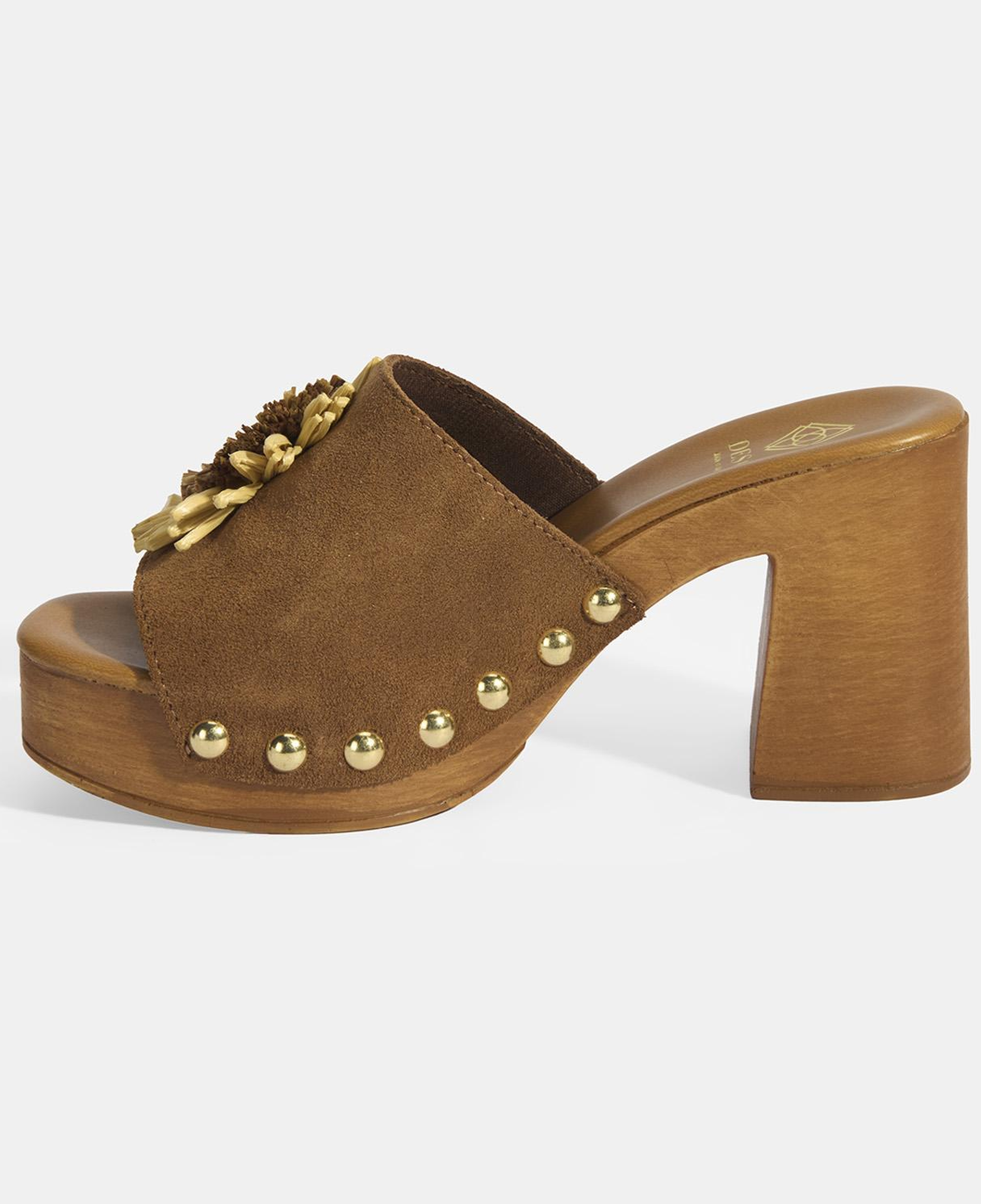 Kadın Taba Çiçek Aksesuarlı Süet Topuklu Terlik