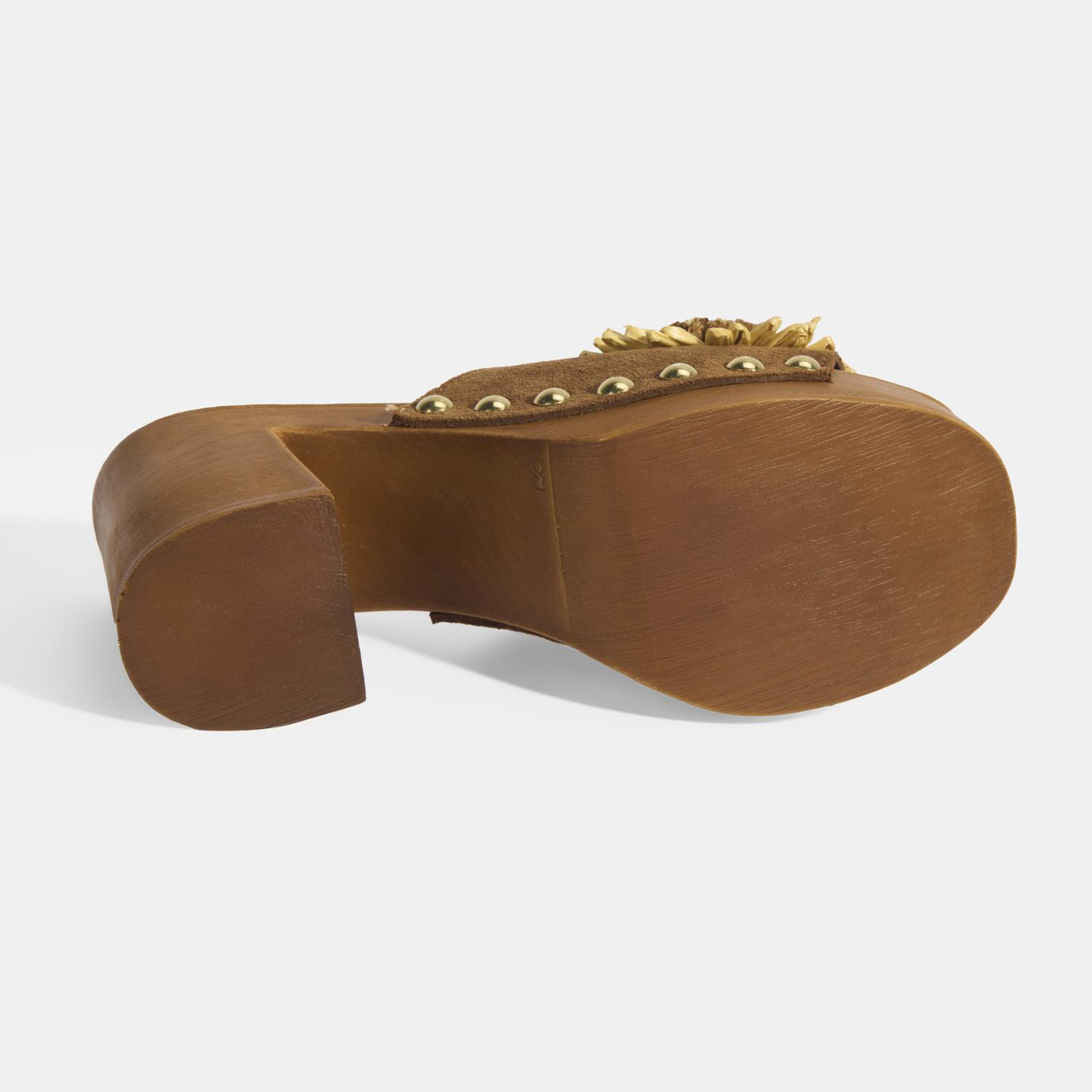 Kadın Taba Çiçek Aksesuarlı Süet Topuklu Terlik