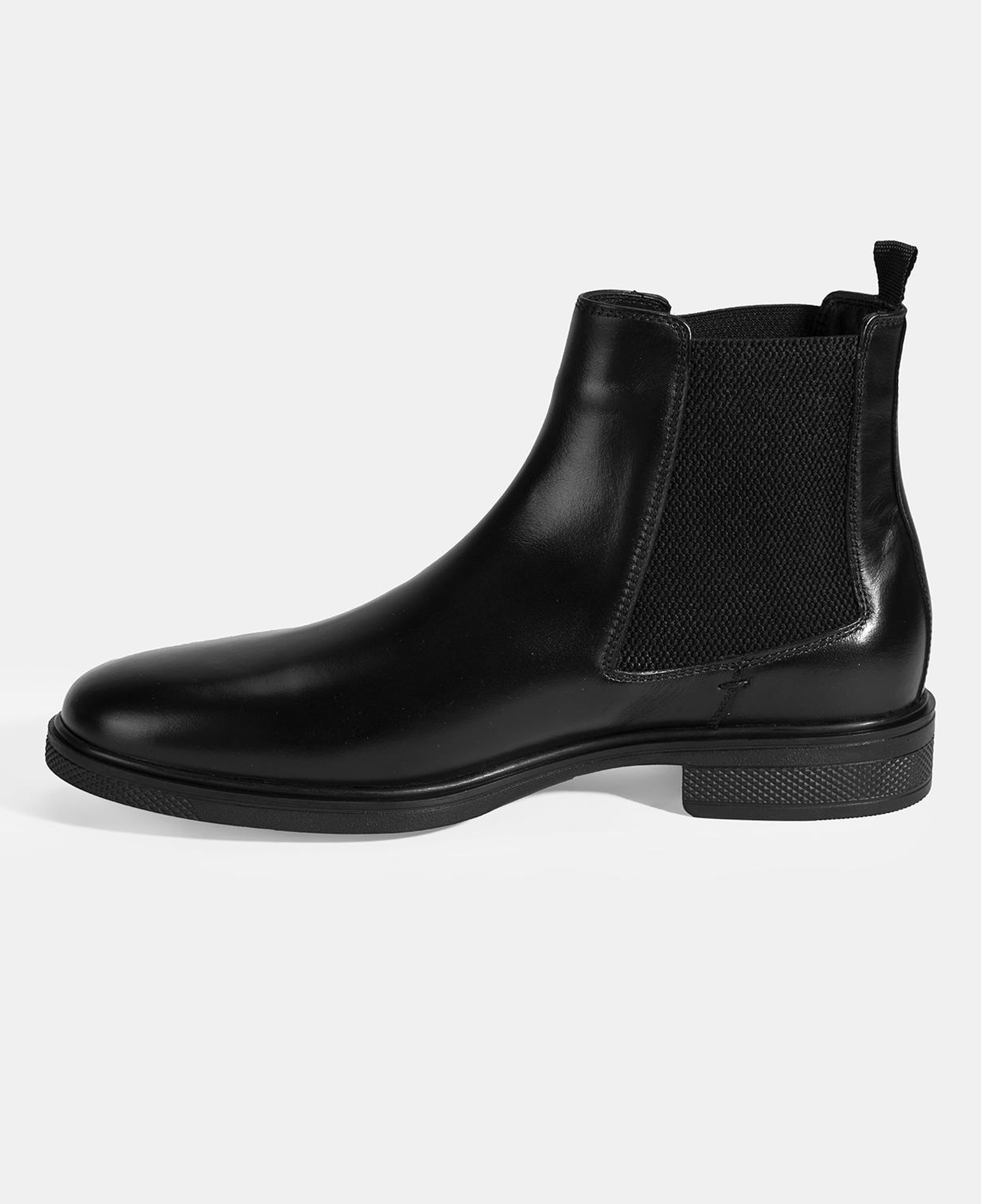 Erkek Siyah Lastik Detaylı Deri Bot
