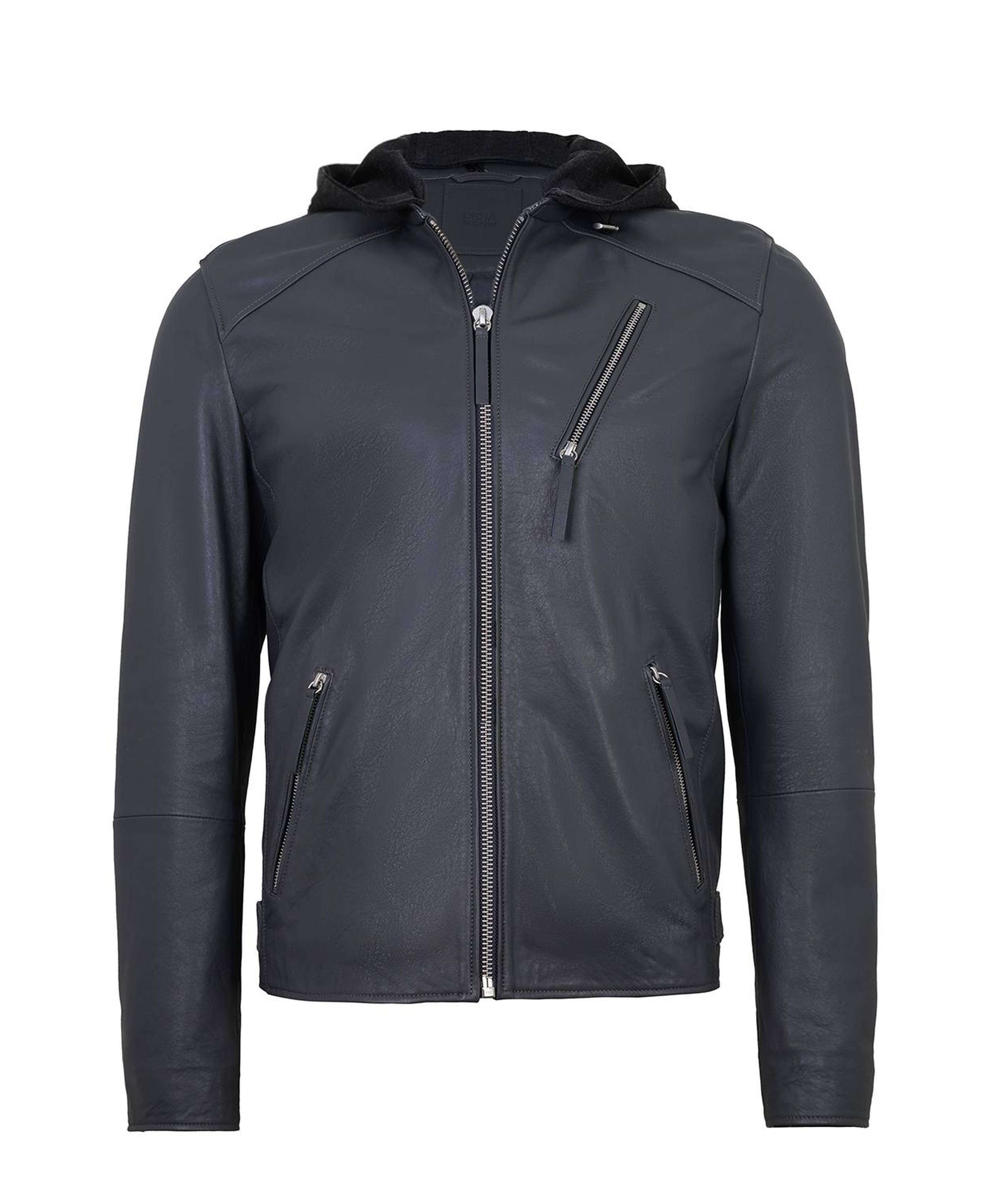 Aimone Gri Erkek Kapüşonlu Deri Ceket