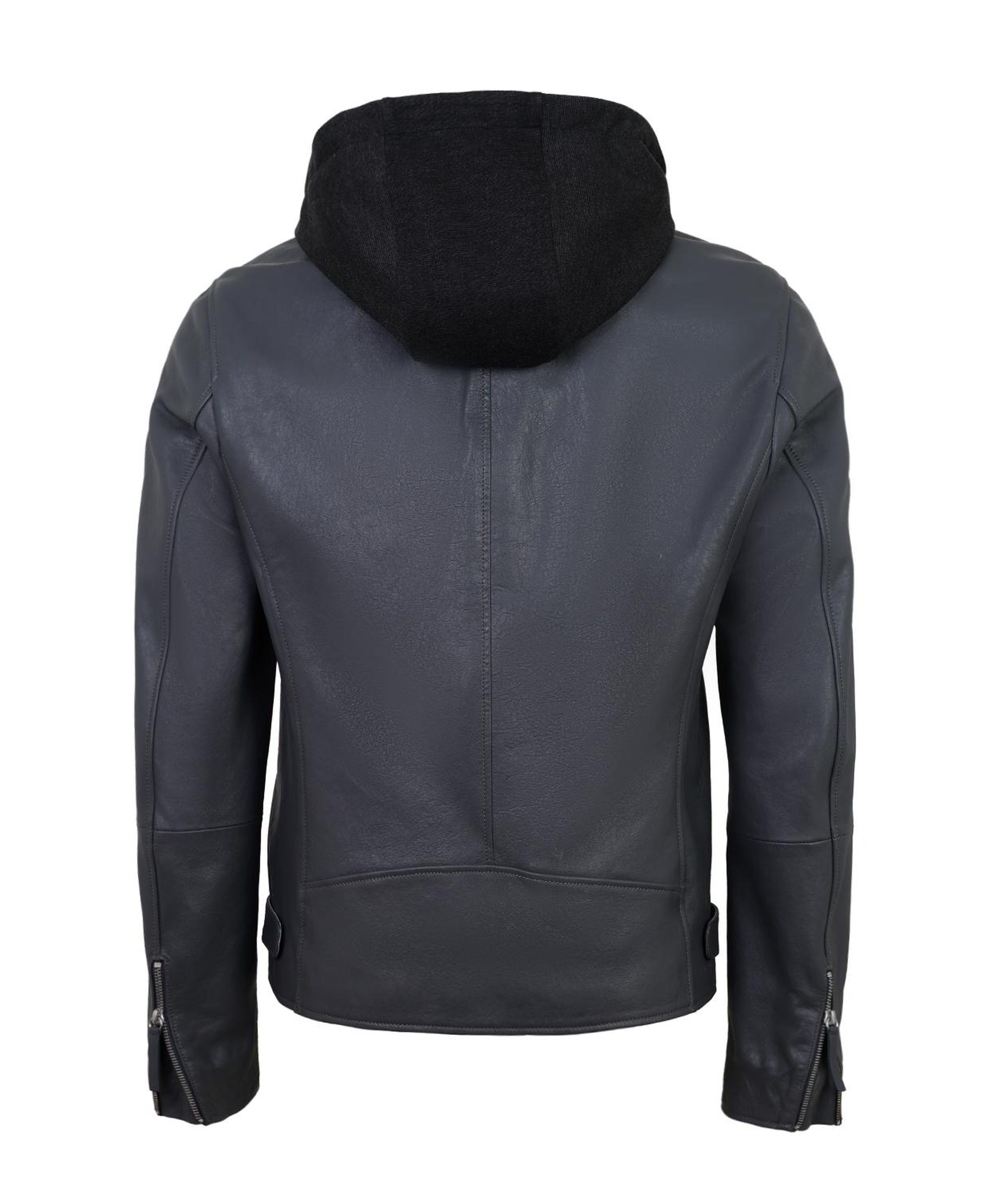 Aimone Gri Erkek Kapüşonlu Deri Ceket