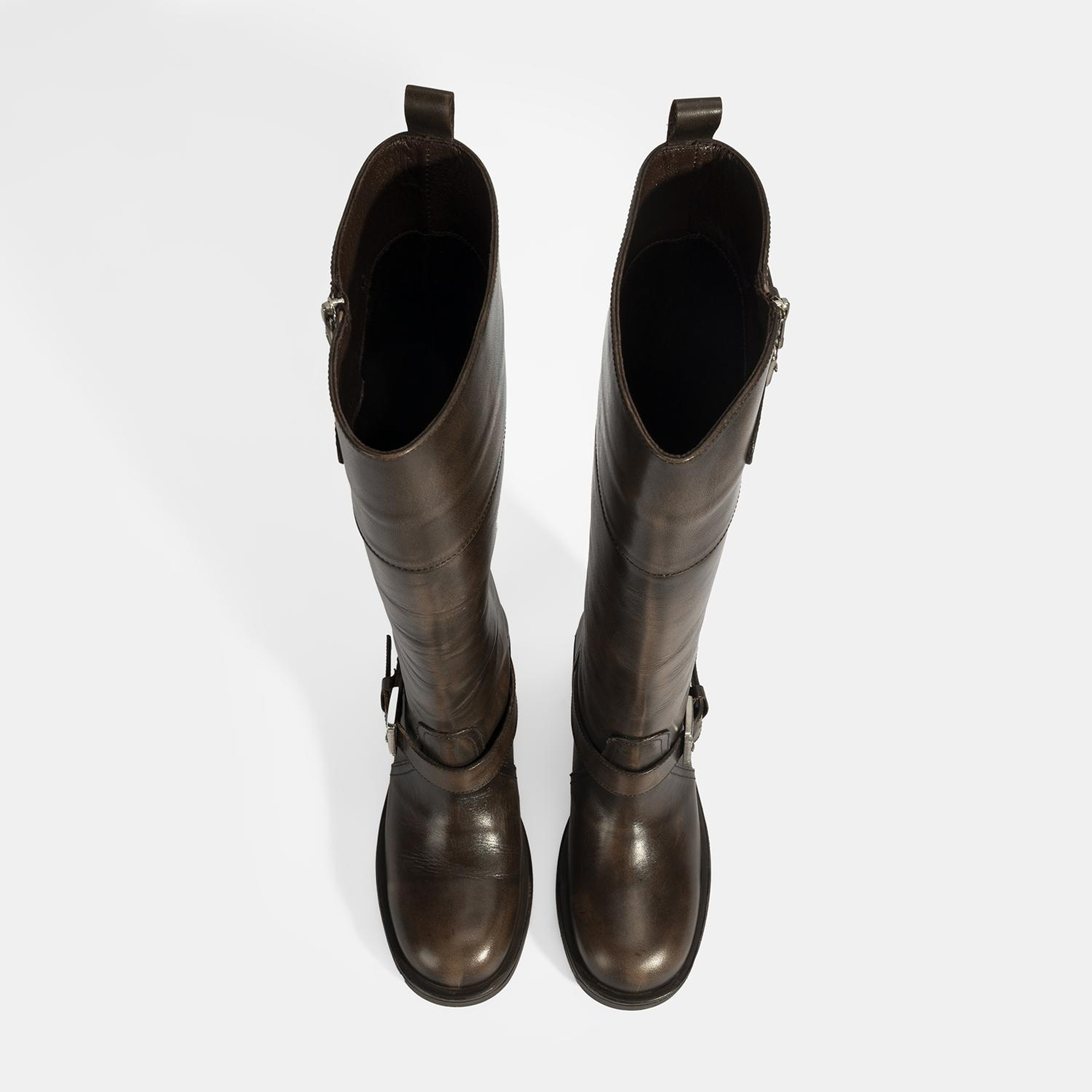 Kadın Kahve Metal Toka Detaylı Deri Çizme