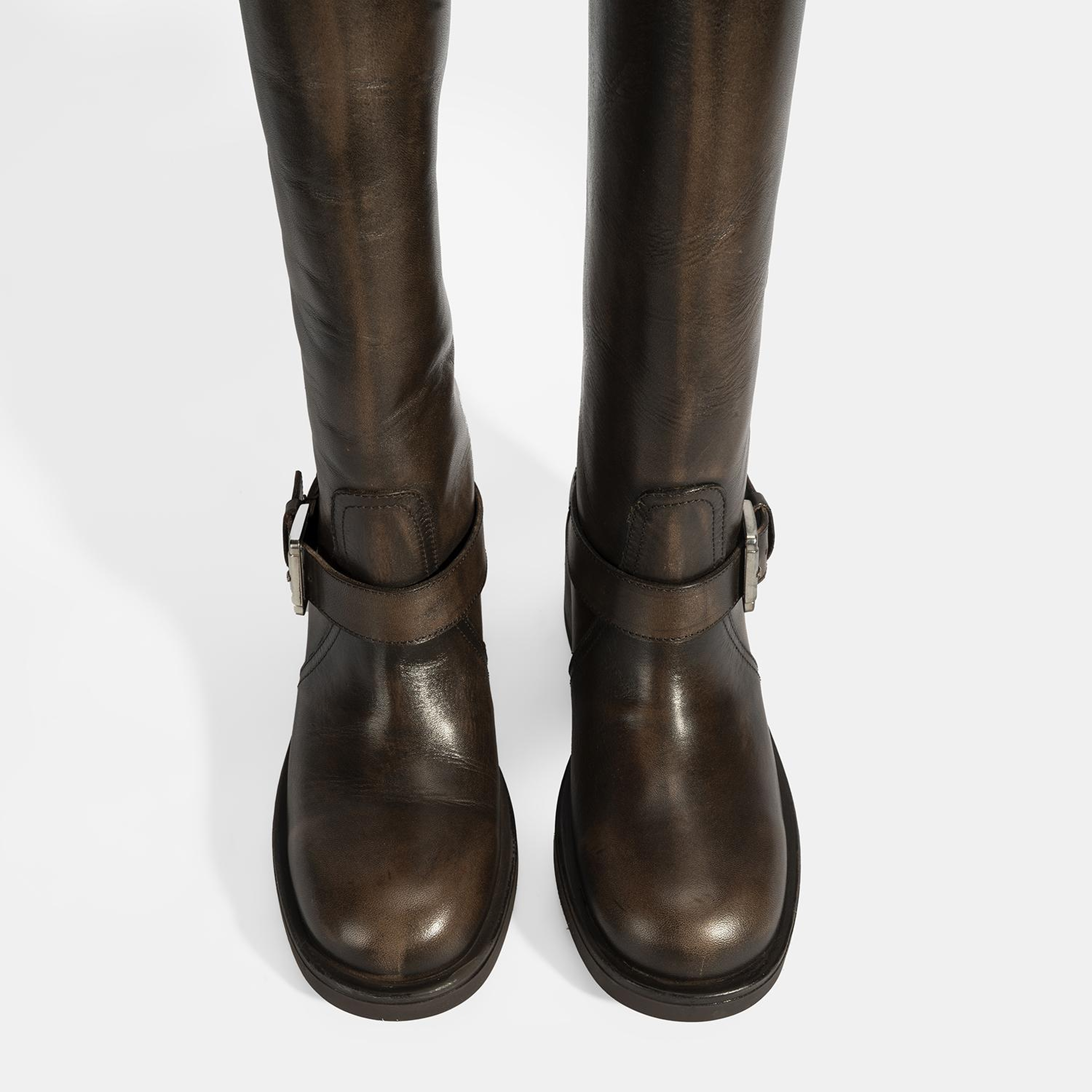 Kadın Kahve Metal Toka Detaylı Deri Çizme