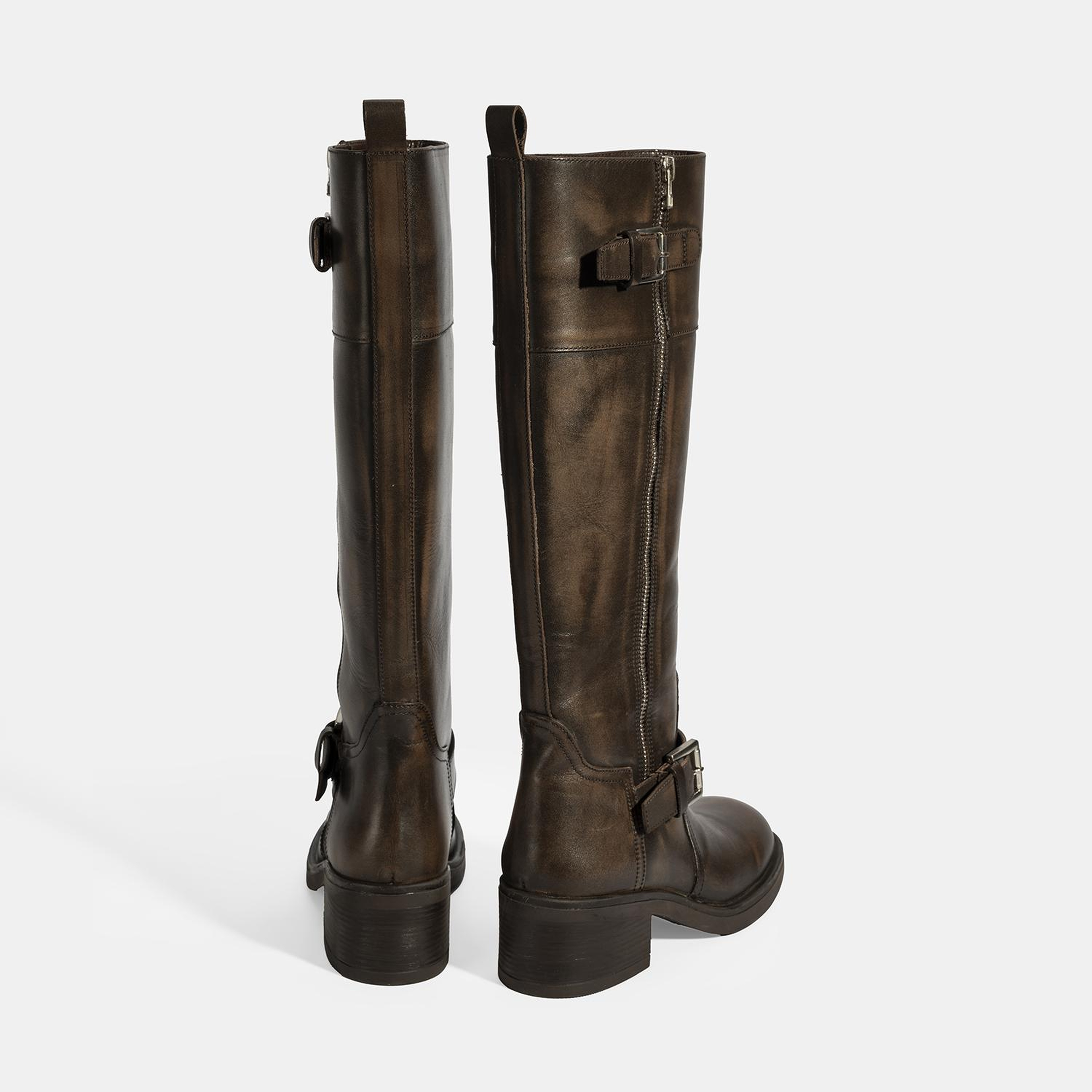 Kadın Kahve Metal Toka Detaylı Deri Çizme