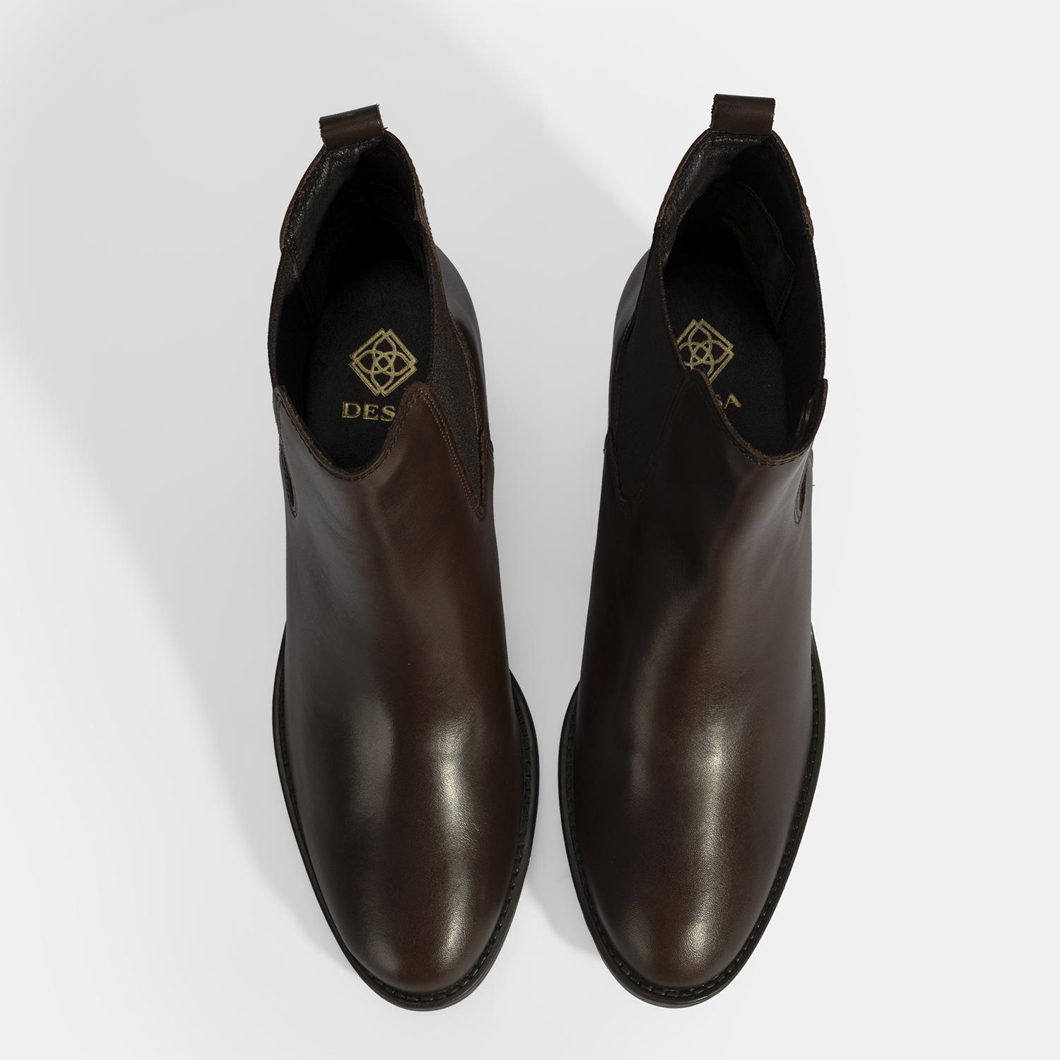 Kadın Kahve Lastikli Topuklu Deri Bot