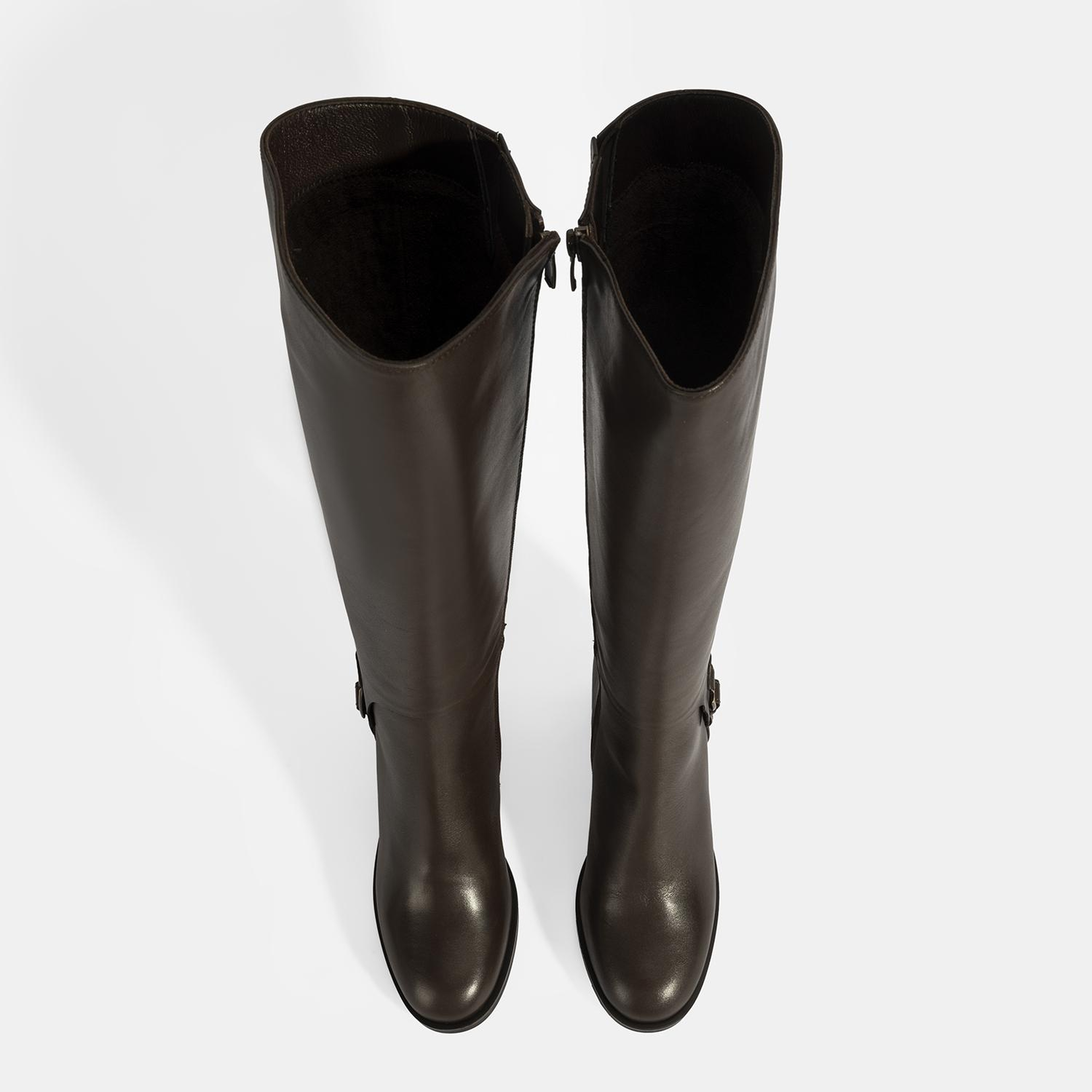 Kadın Kahve Kalın Topuklu Deri Çizme