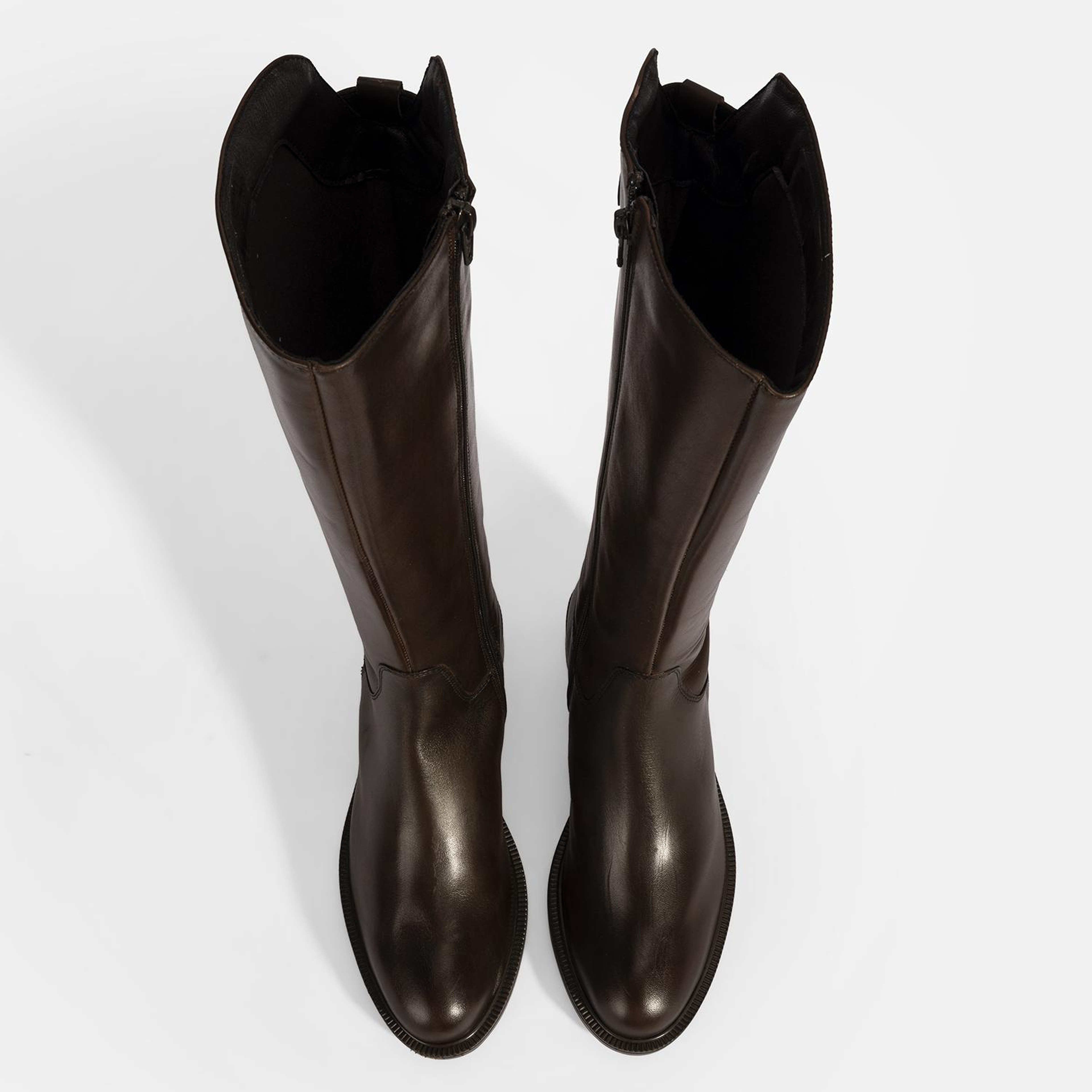 Kadın Kahve Metal Toka Detaylı Deri Çizme