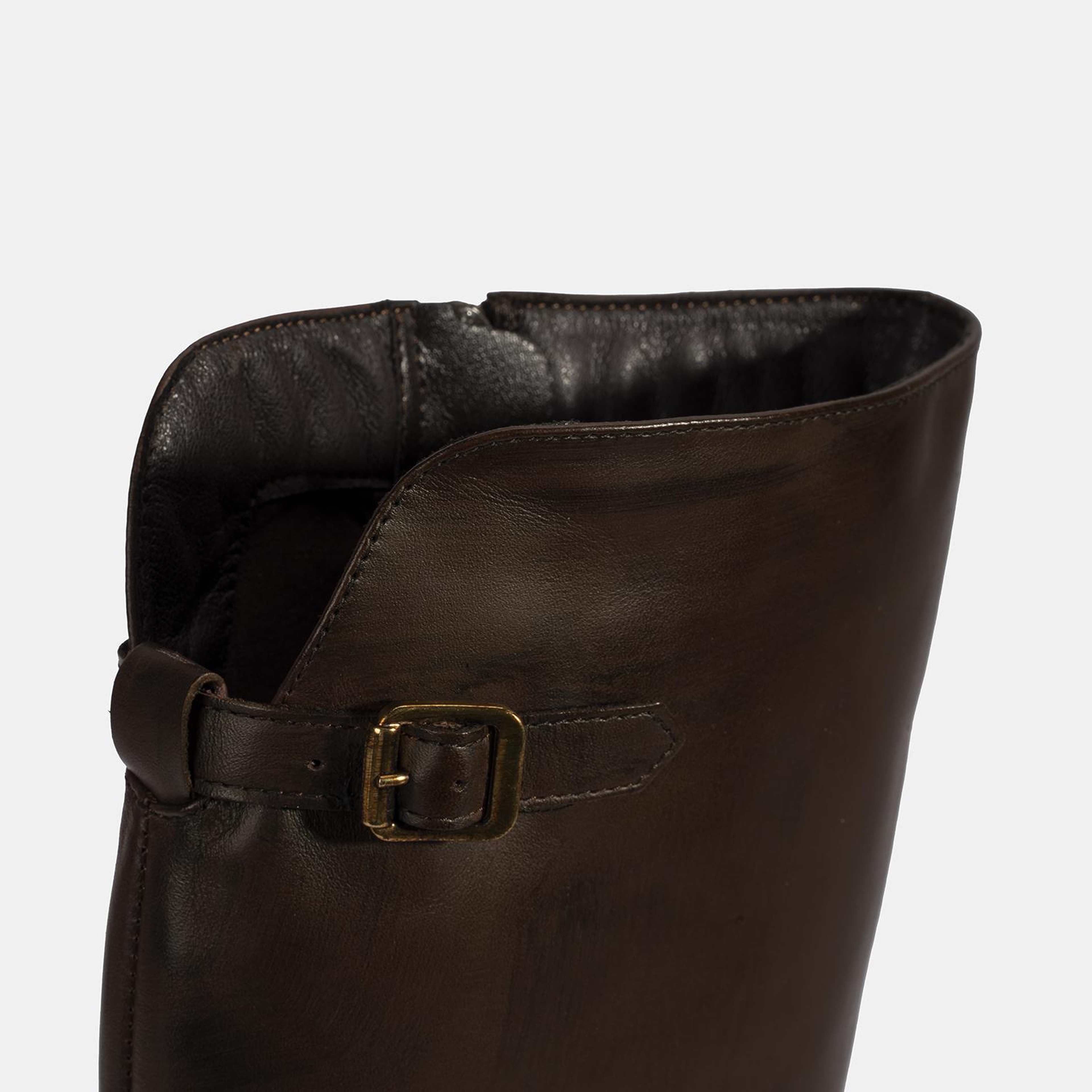 Kadın Kahve Metal Toka Detaylı Deri Çizme