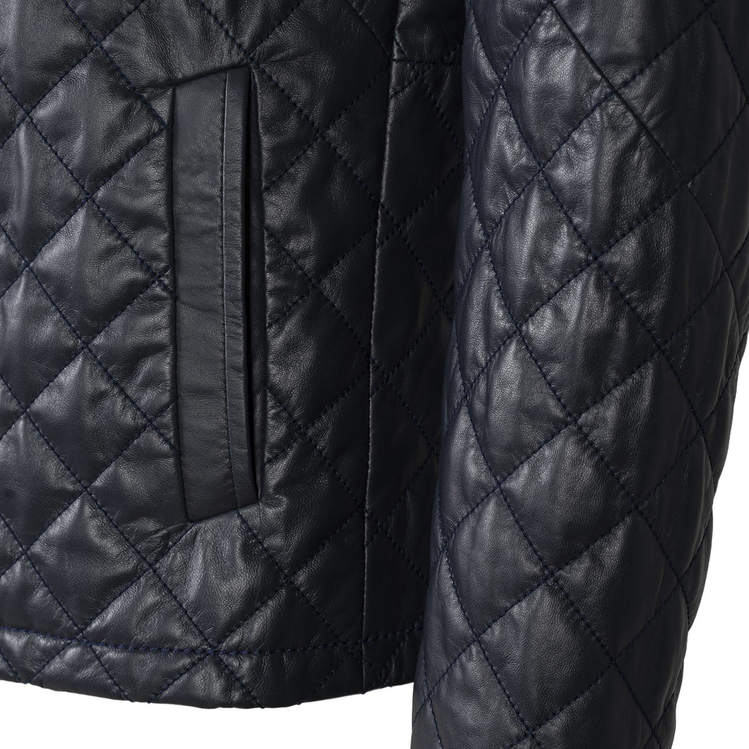 Erkek Lacivert Kapitone Deri Ceket