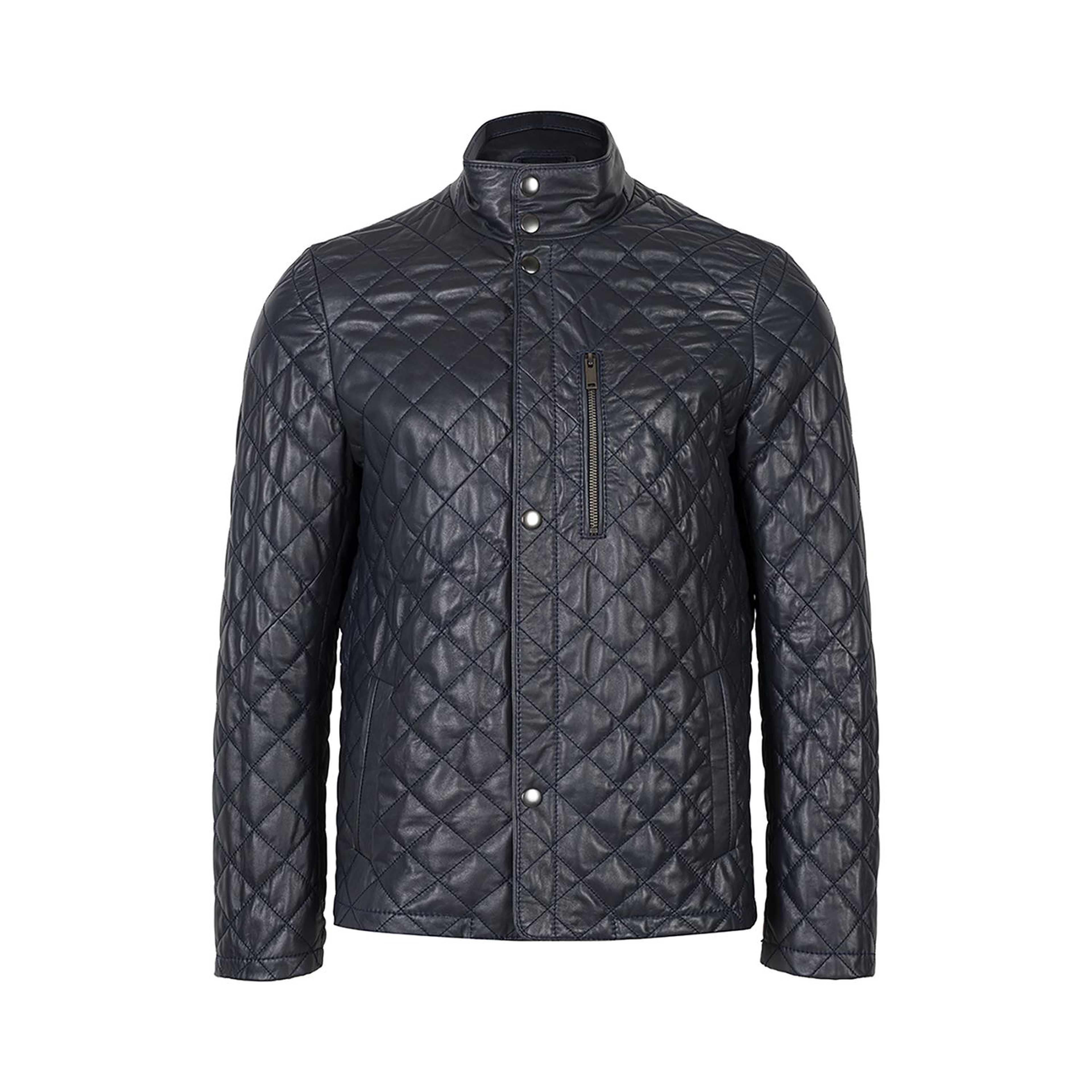 Erkek Lacivert Kapitone Deri Ceket