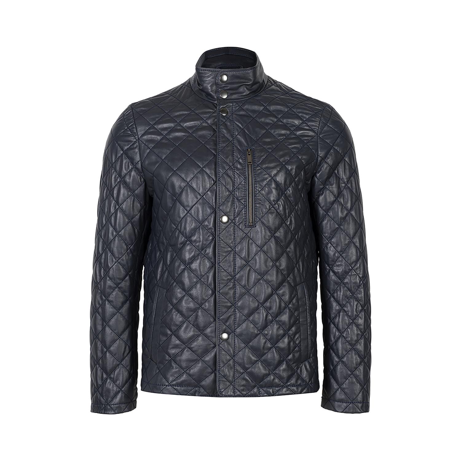 Erkek Lacivert Kapitone Deri Ceket