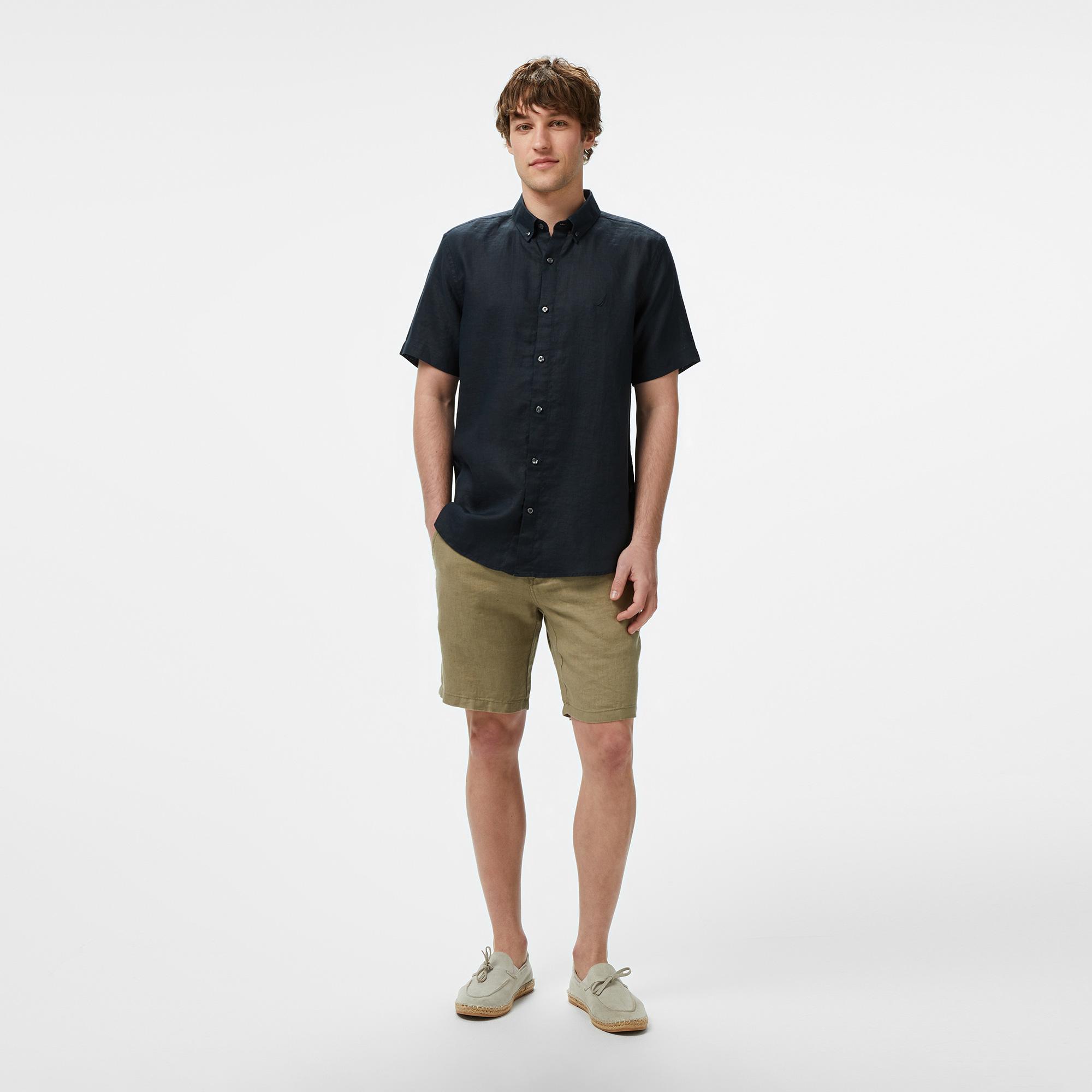 Nautica Erkek Siyah Classic Fit Keten Gömlek