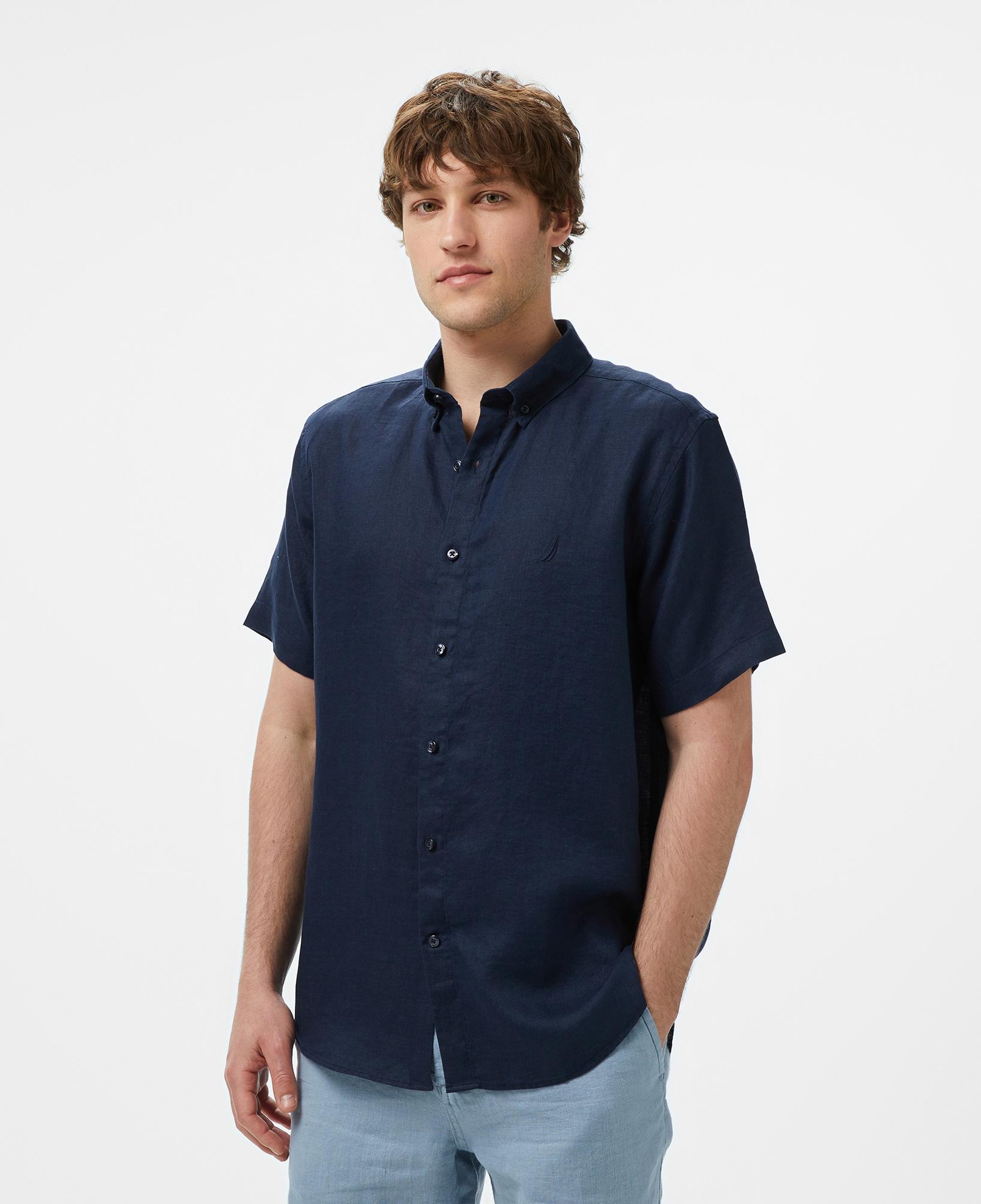 Nautica Erkek Lacivert Classic Fit Keten Gömlek