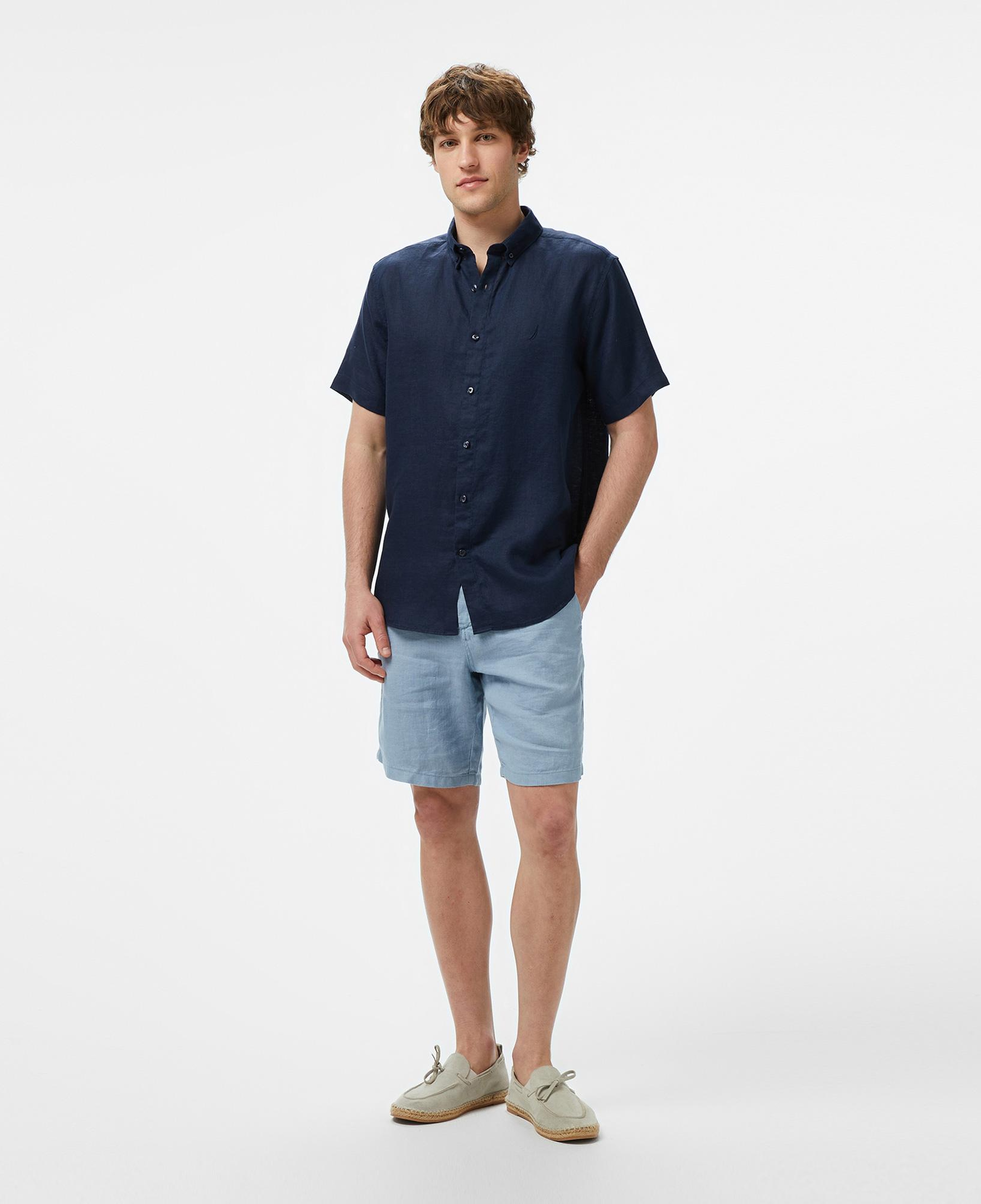 Nautica Erkek Lacivert Classic Fit Keten Gömlek