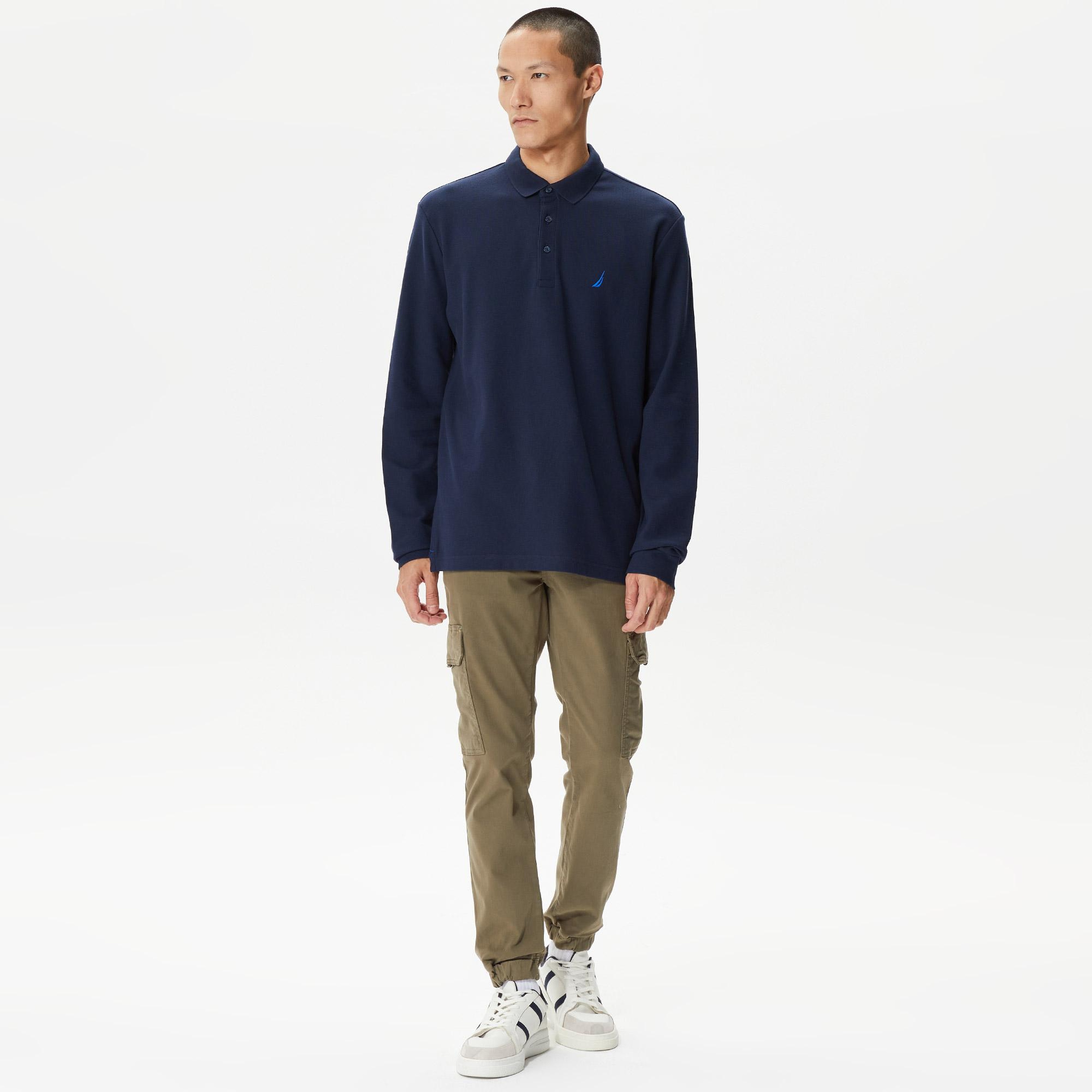Nautica Erkek Lacivert Classic Fit Uzun Kollu Polo Yaka T-Shirt