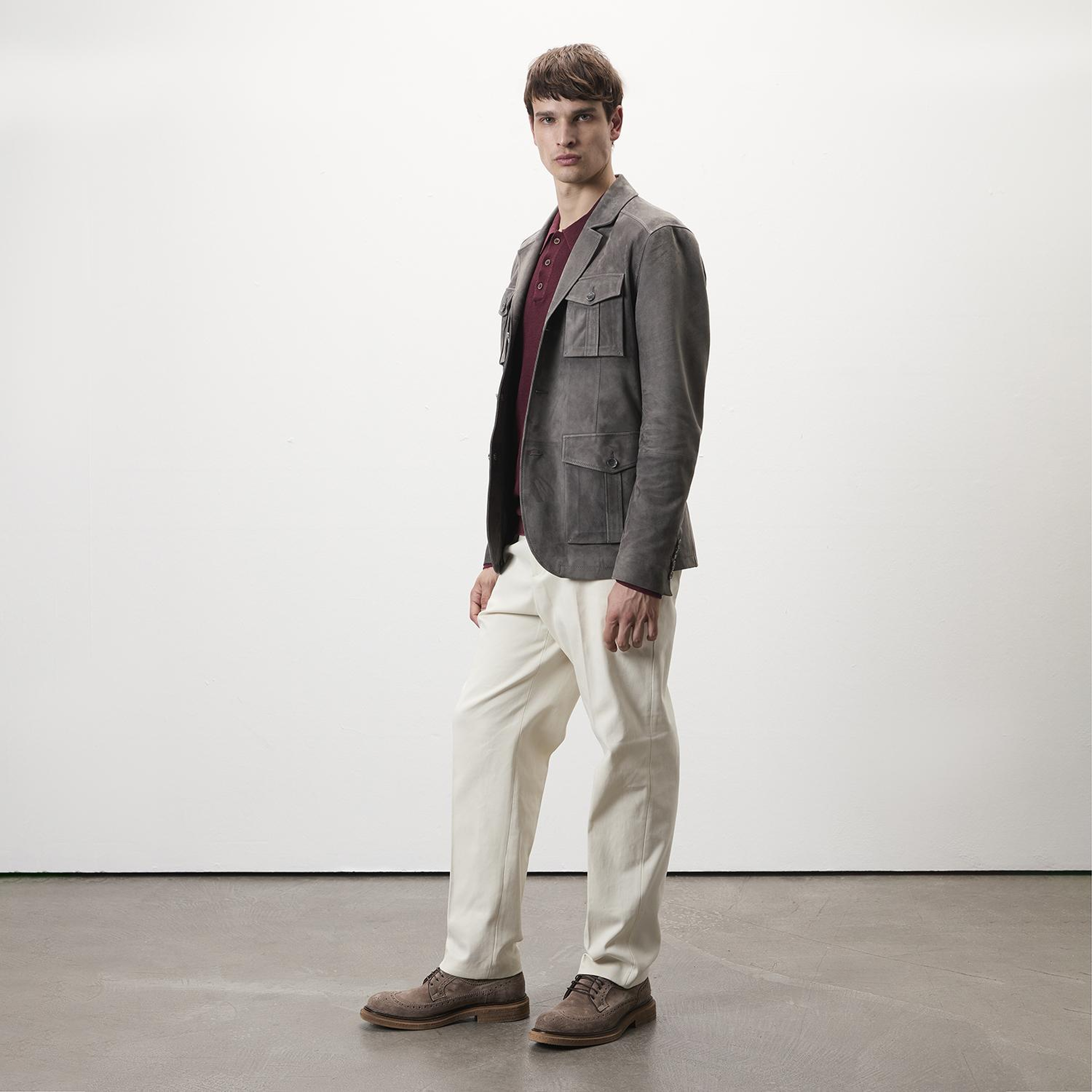 Nicolie Gri Erkek Süet Safari Ceket