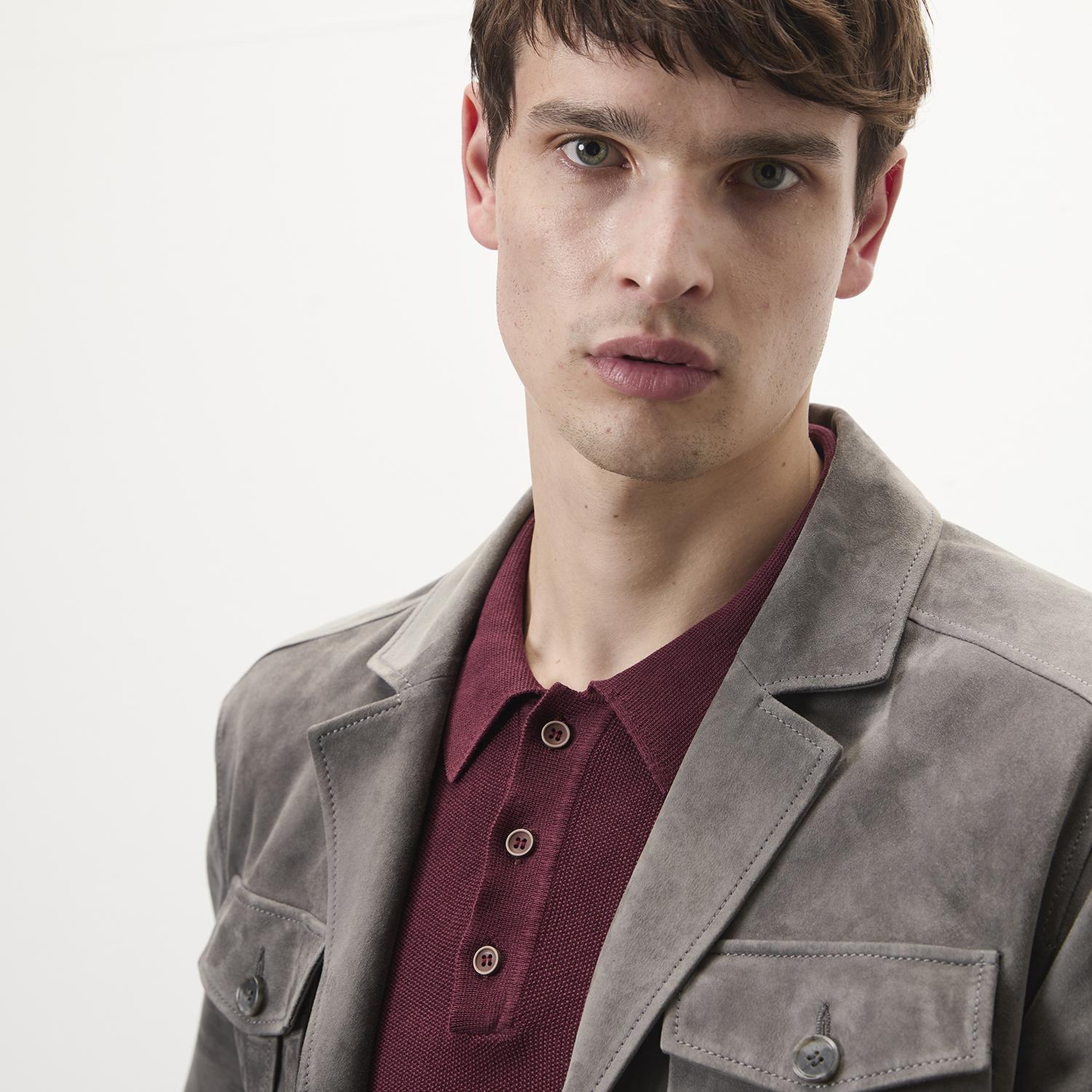 Nicolie Gri Erkek Süet Safari Ceket